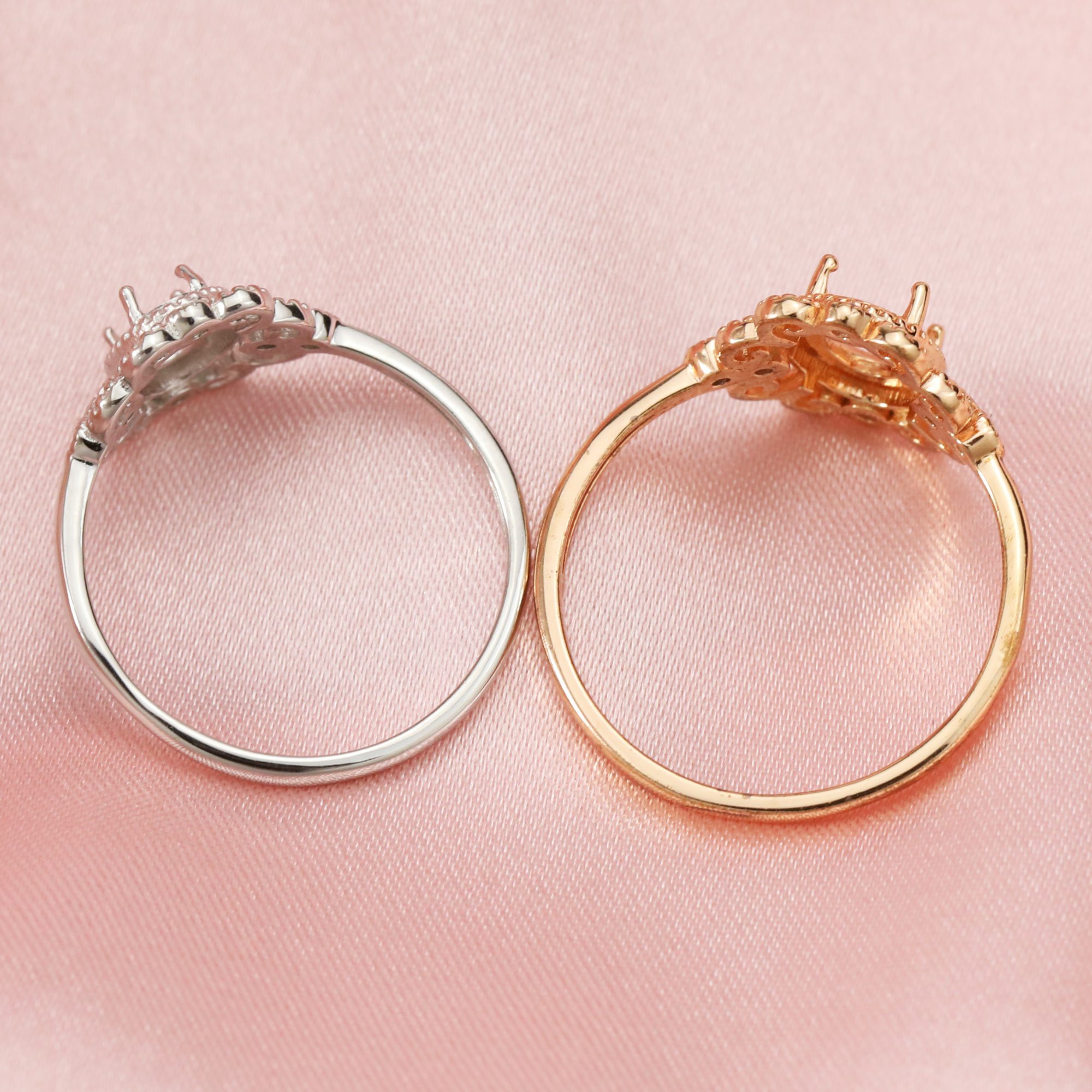 Keepsake Breast Milk Art Deco Oval Prongs Ring Settings Resin Solid 14K Gold with Moissanite Accents DIY Flower Ring Blank Band 1224066-1