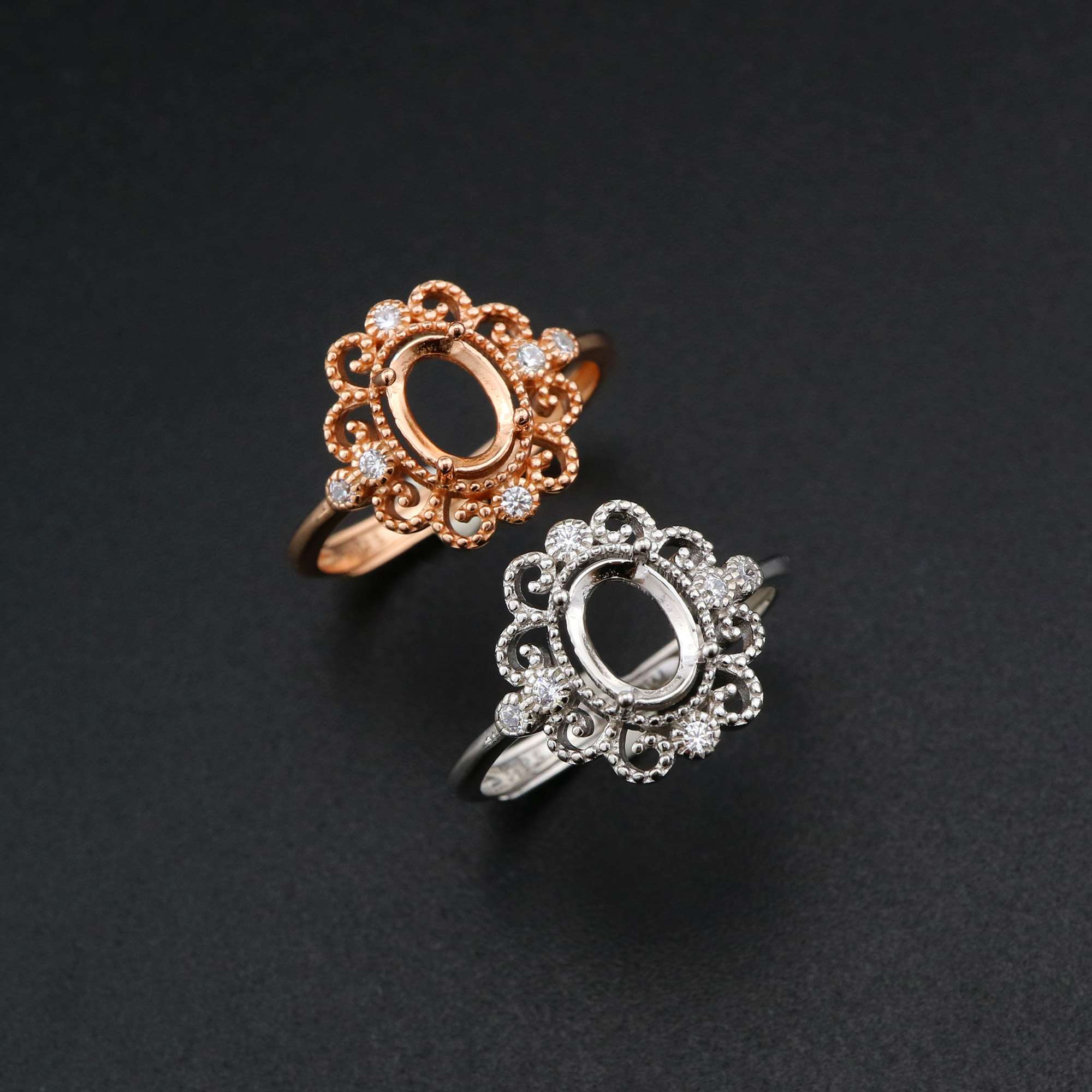 1Pcs Oval Ring Settings Adjustable for Gemstone Rose Gold Plated Solid 925 Sterling Silver DIY Bezel Tray Supplies 1224066 - Click Image to Close