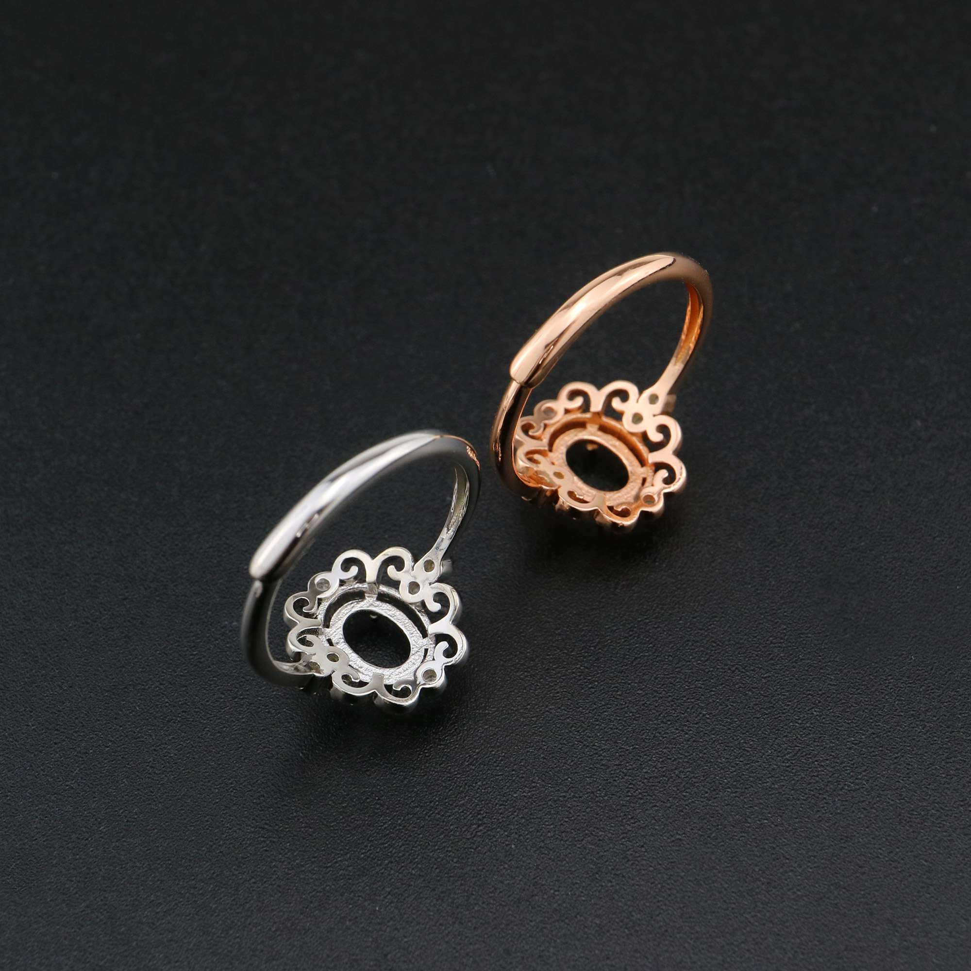 1Pcs Oval Ring Settings Adjustable for Gemstone Rose Gold Plated Solid 925 Sterling Silver DIY Bezel Tray Supplies 1224066 - Click Image to Close