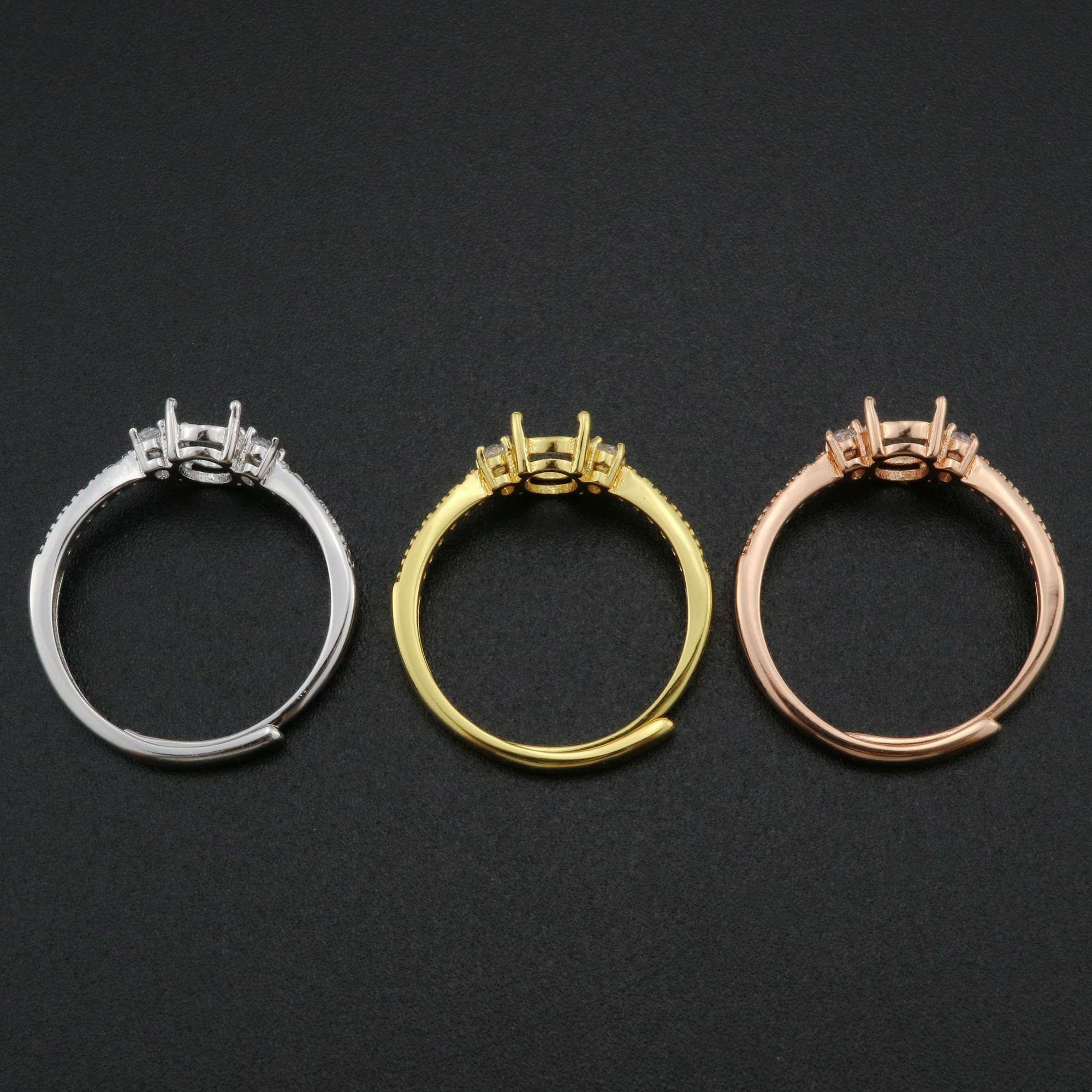 5x7MM Oval Prong Ring Settings Three Stone Solid 925 Sterling Silver Rose Gold Plated DIY Adjustable Ring Bezel for Gemstone 1224068 - Click Image to Close