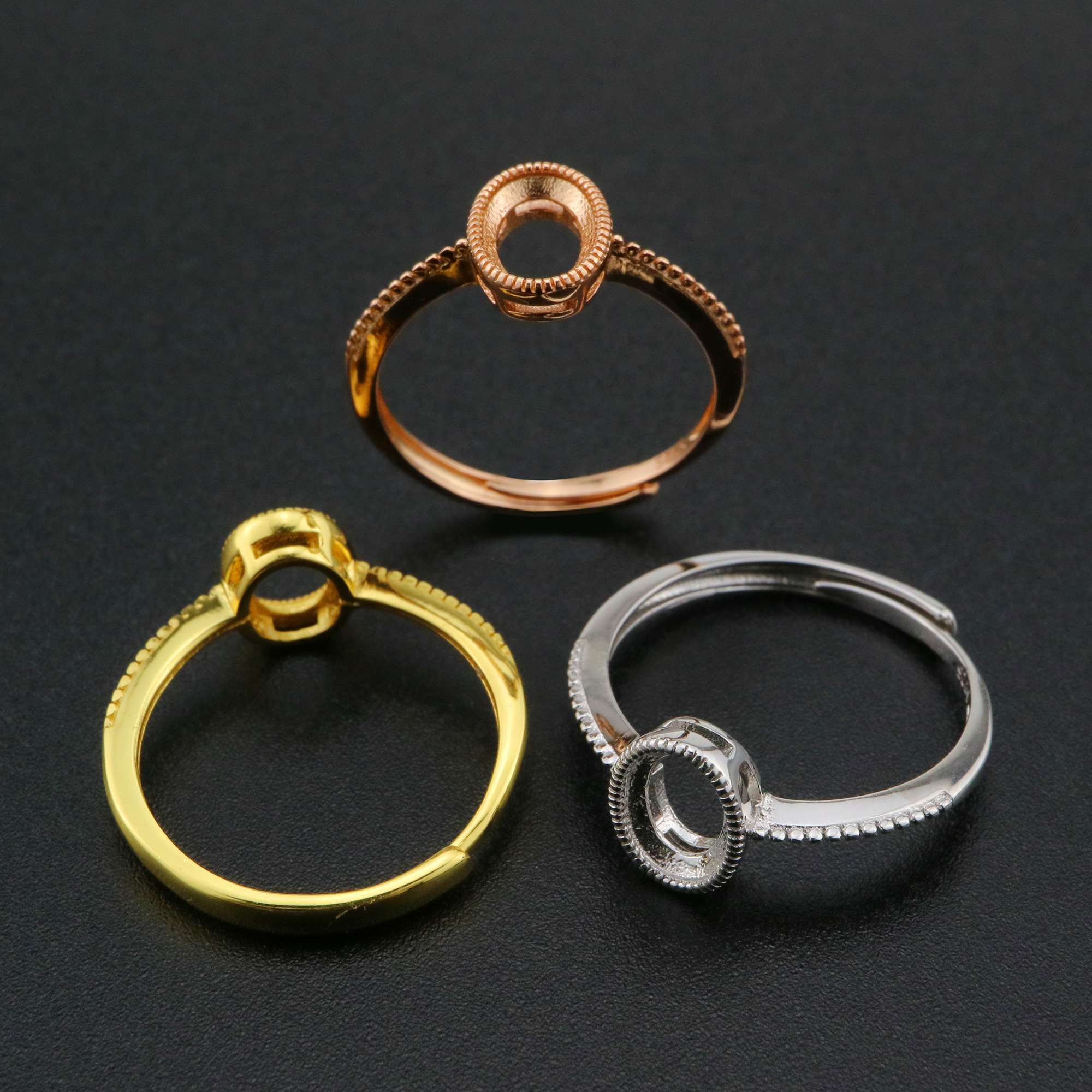5x7MM Oval Bezel Ring Settings Antiqued Style Solid 925 Sterling Silver Rose Gold Plated DIY Adjustable Ring for Gemstone 1224070 - Click Image to Close