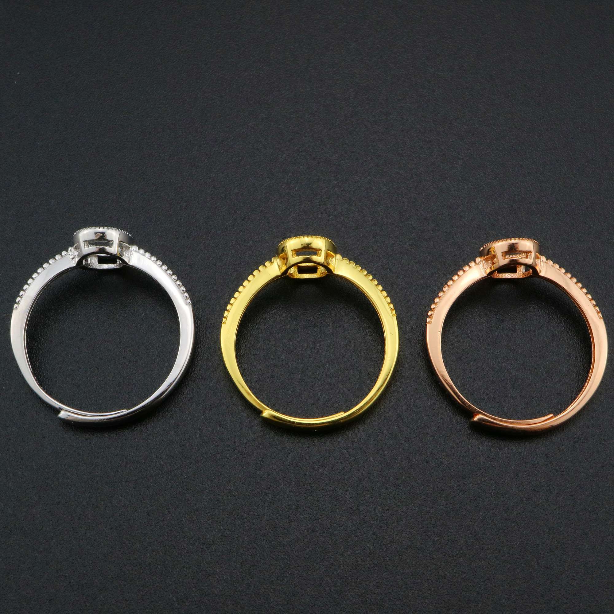 5x7MM Oval Bezel Ring Settings Antiqued Style Solid 925 Sterling Silver Rose Gold Plated DIY Adjustable Ring for Gemstone 1224070 - Click Image to Close