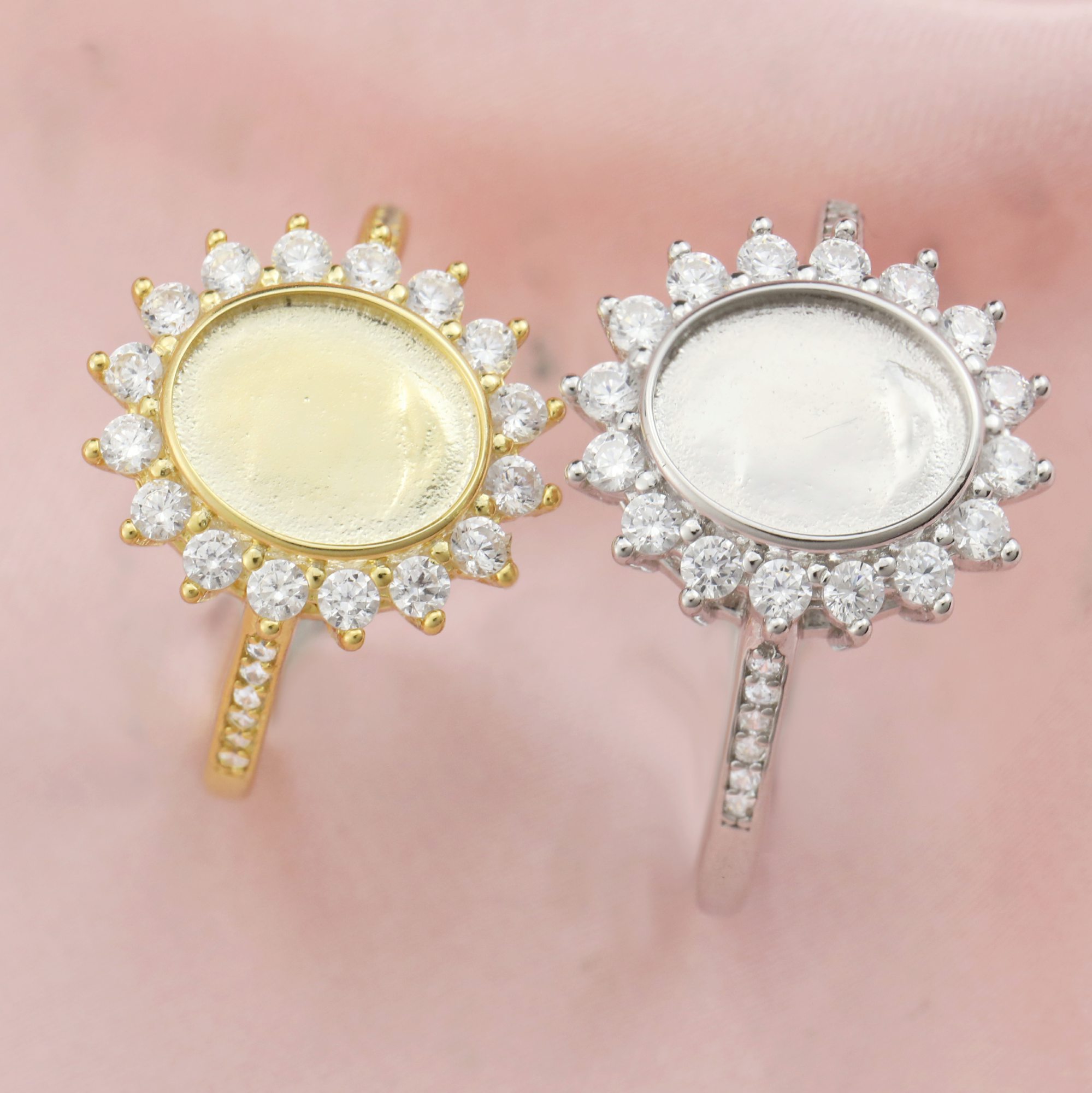 8x10MM Halo Oval Prong Ring Setttings Breast Milk Resin Memory Jewelry Solid 14K 18K Gold DIY Ring Blank Wedding Band with Moissanite 1224073-1