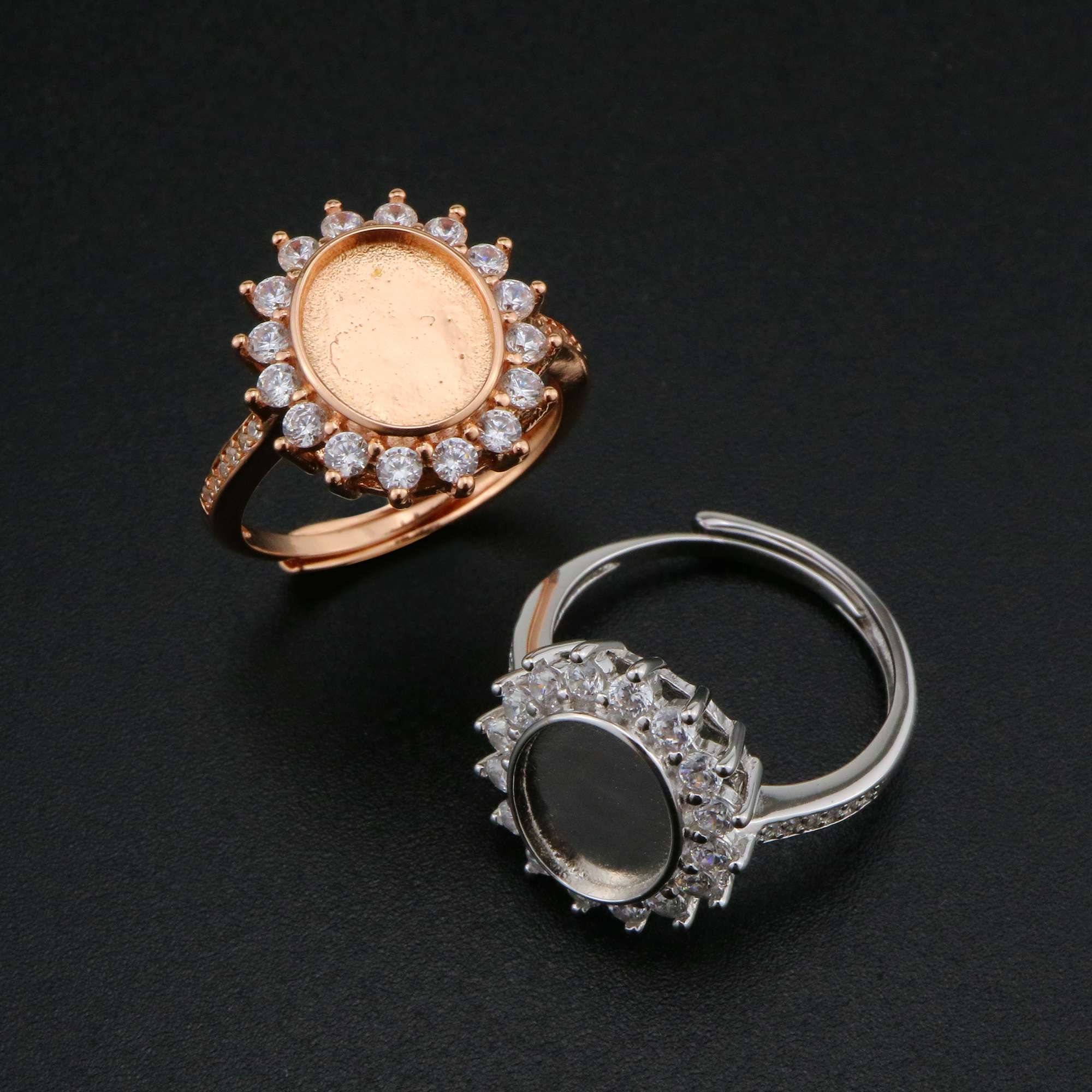 Keepsake Breast Milk Resin Ring Settings Oval Solid Back 925 Sterling Silver Rose Gold Plated 8x10MM CZ Stone Ring Bezel 1224073 - Click Image to Close