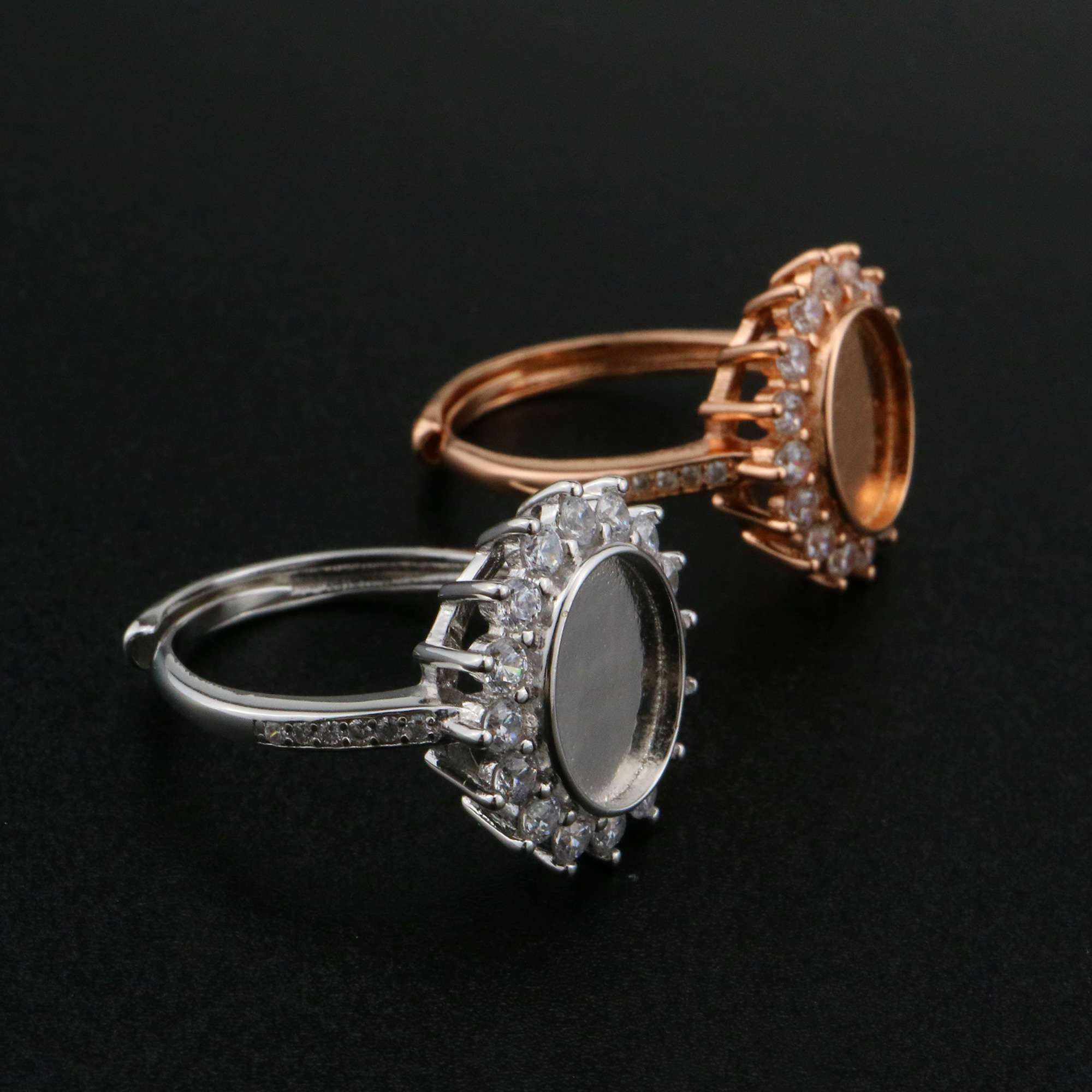 Keepsake Breast Milk Resin Ring Settings Oval Solid Back 925 Sterling Silver Rose Gold Plated 8x10MM CZ Stone Ring Bezel 1224073 - Click Image to Close