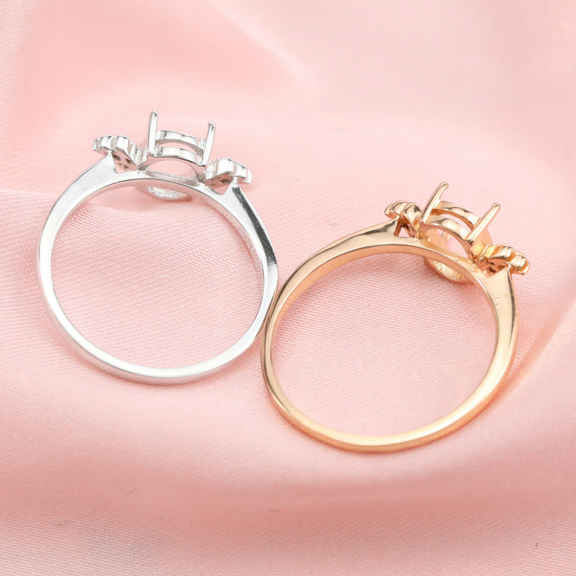 Oval Prong Ring Settings Angel Wings Solid 14K/18K Gold Ring with Moissanite Accents DIY Gemstone Ring Bezel 1224074-1