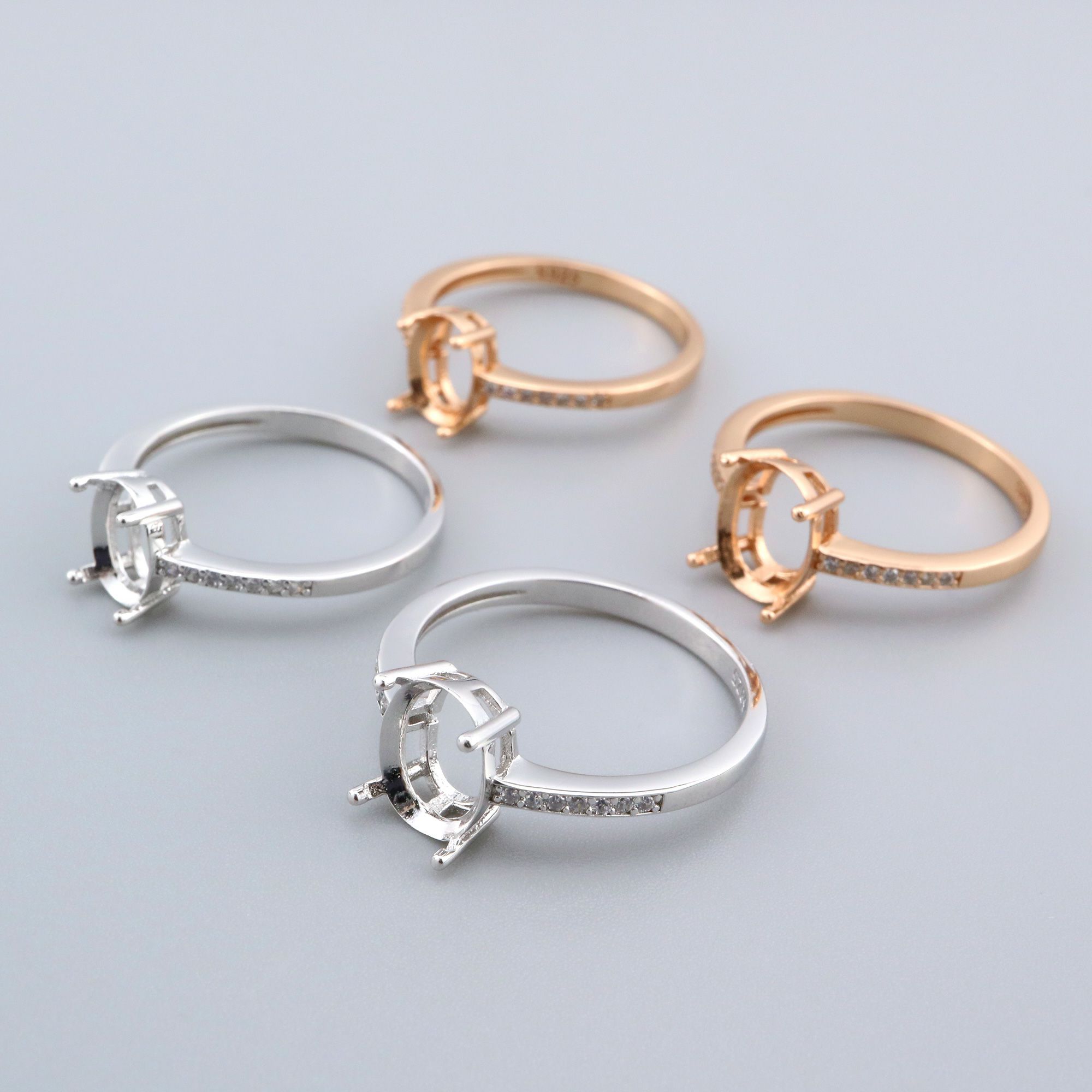 Oval Prong Ring Settings Solid 925 Sterling Silver Rose Gold Plated Set Size DIY Ring Bezel for 6x8MM 7x9MM Gemstone Supplies 1224077 - Click Image to Close