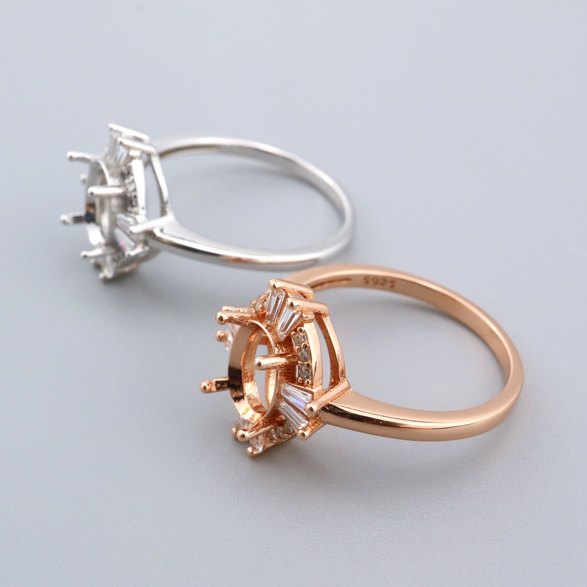 6x8MM Oval Prong Ring Settings Solid 925 Sterling Silver Rose Gold Plated Vintage Style Set Size DIY Ring Bezel for Gemstone Supplies 1224079 - Click Image to Close