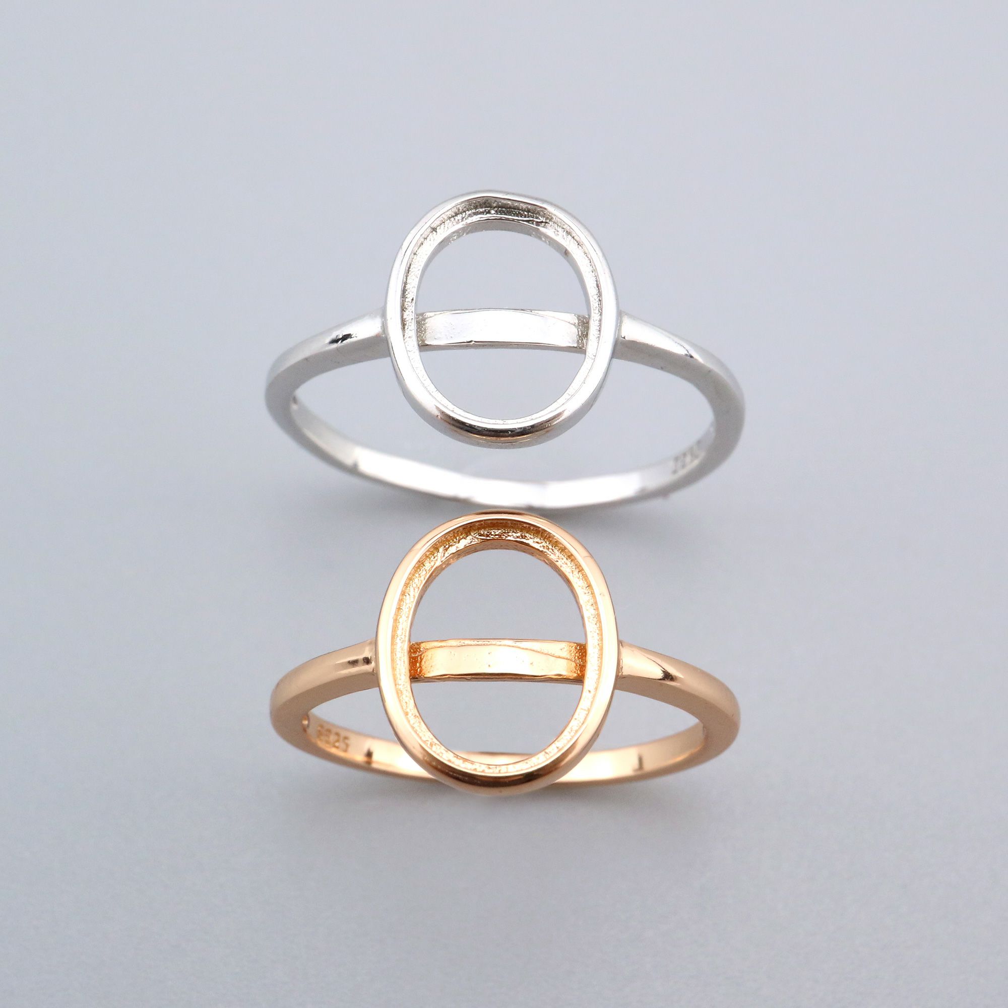 8x10MM Oval Ring Settings Solid 925 Sterling Silver Rose Gold Plated Set Size DIY Ring Bezel for Cabochon Gemstone Supplies 1224080 - Click Image to Close