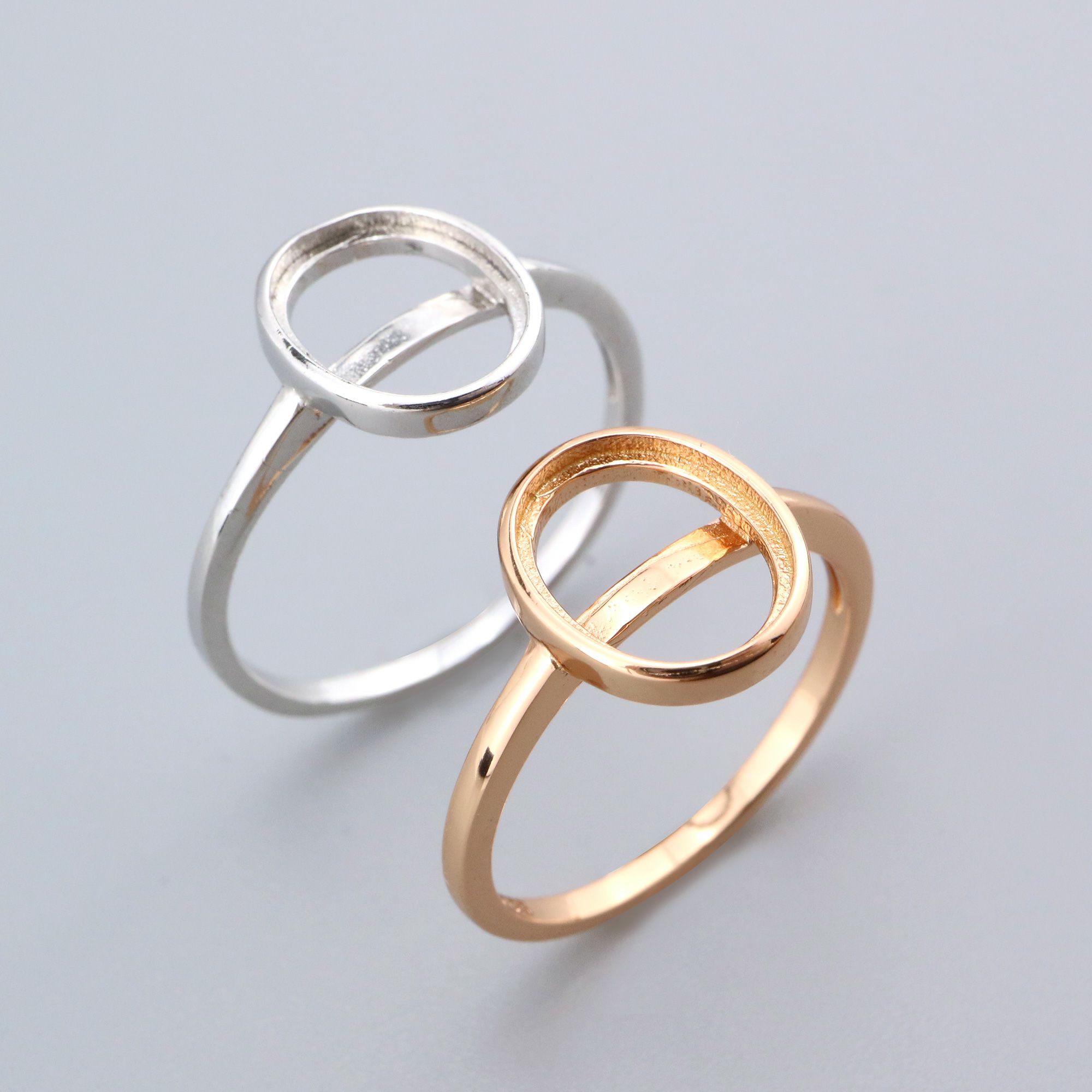 8x10MM Oval Ring Settings Solid 925 Sterling Silver Rose Gold Plated Set Size DIY Ring Bezel for Cabochon Gemstone Supplies 1224080 - Click Image to Close