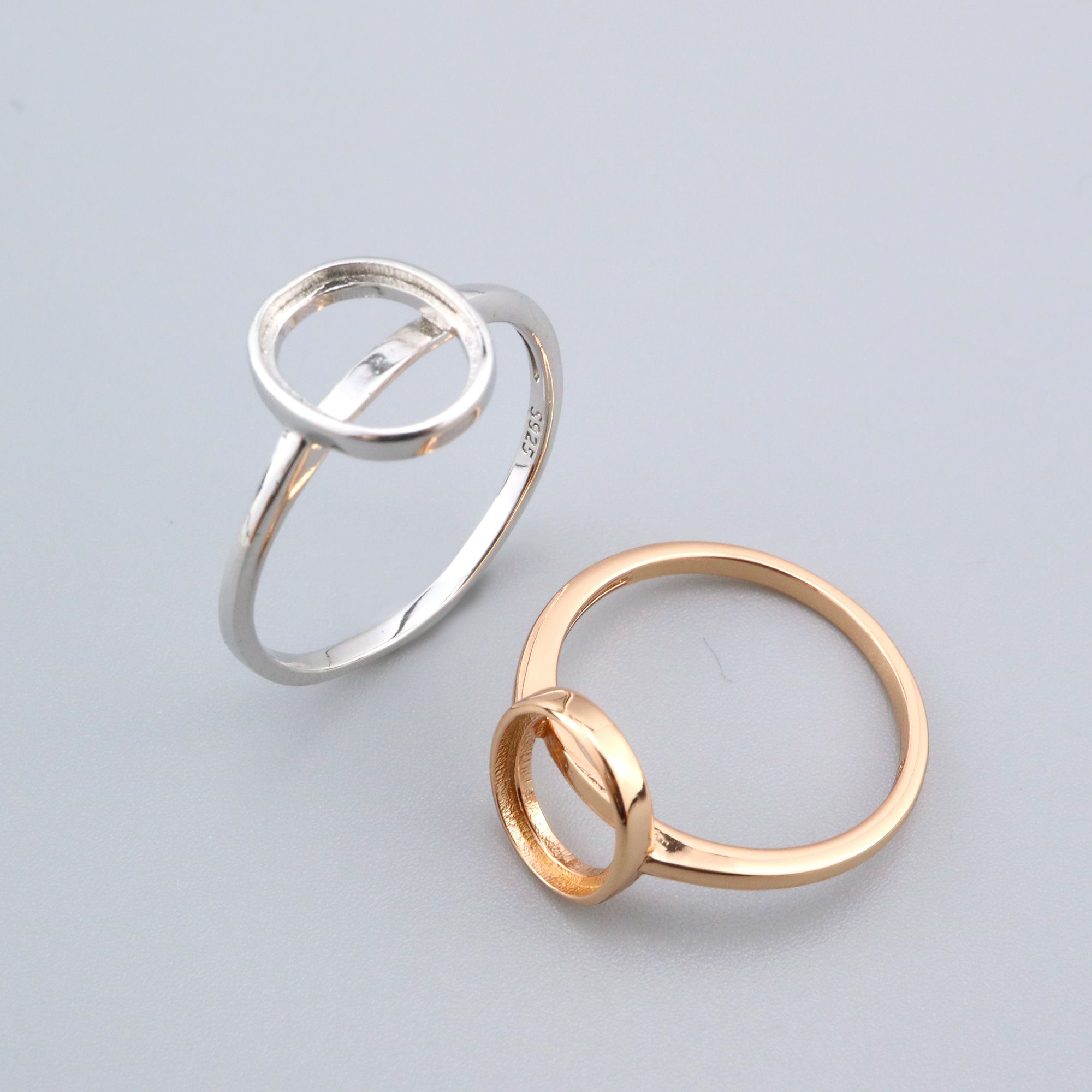 8x10MM Oval Ring Settings Solid 925 Sterling Silver Rose Gold Plated Set Size DIY Ring Bezel for Cabochon Gemstone Supplies 1224080 - Click Image to Close