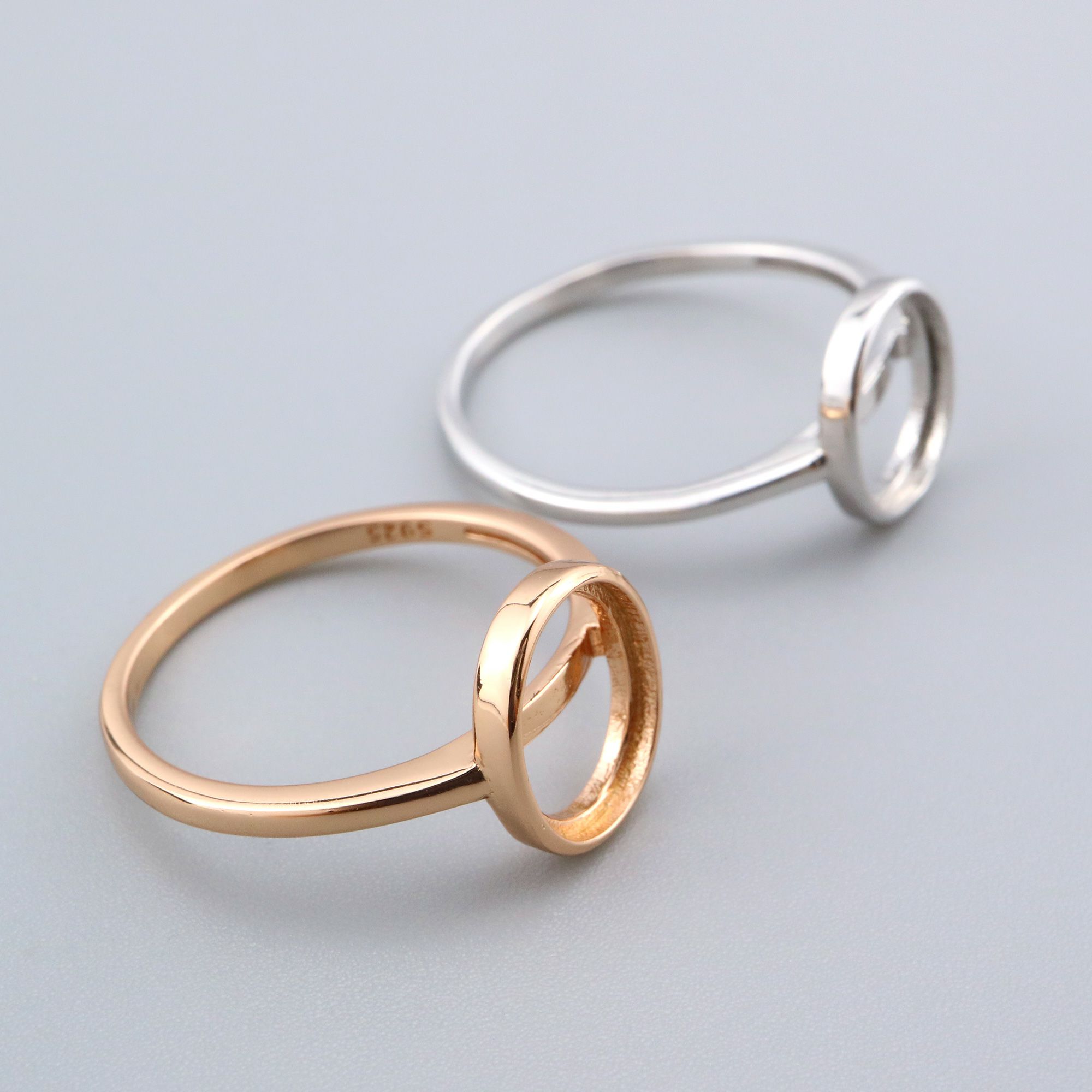 8x10MM Oval Ring Settings Solid 925 Sterling Silver Rose Gold Plated Set Size DIY Ring Bezel for Cabochon Gemstone Supplies 1224080 - Click Image to Close