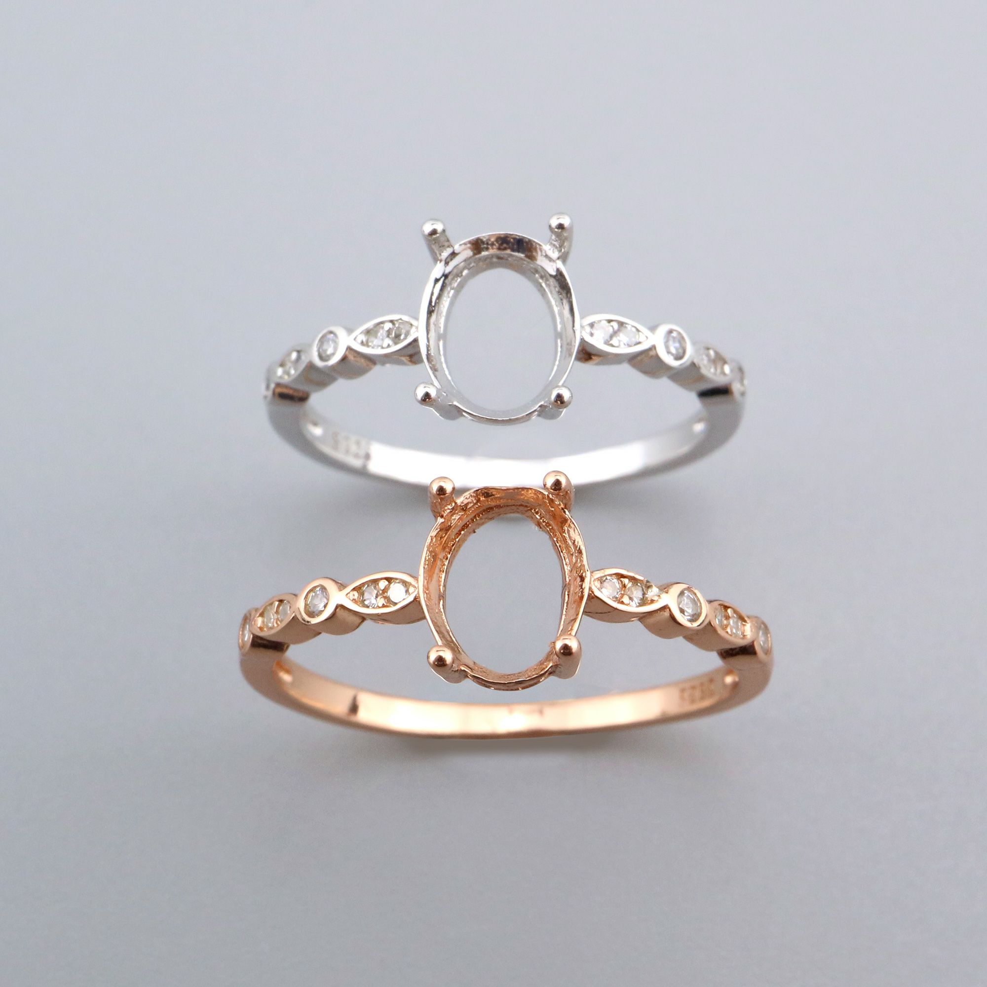 6x8MM Oval Prong Ring Settings Solid 925 Sterling Silver Rose Gold Plated Vintage Style Set Size DIY Ring Bezel for Gemstone Supplies 1224081 - Click Image to Close