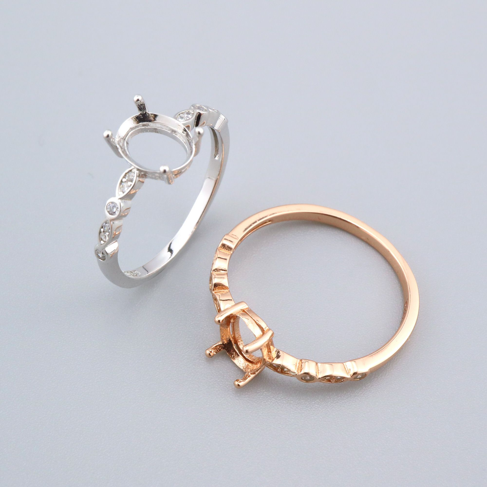 6x8MM Oval Prong Ring Settings Solid 925 Sterling Silver Rose Gold Plated Vintage Style Set Size DIY Ring Bezel for Gemstone Supplies 1224081 - Click Image to Close