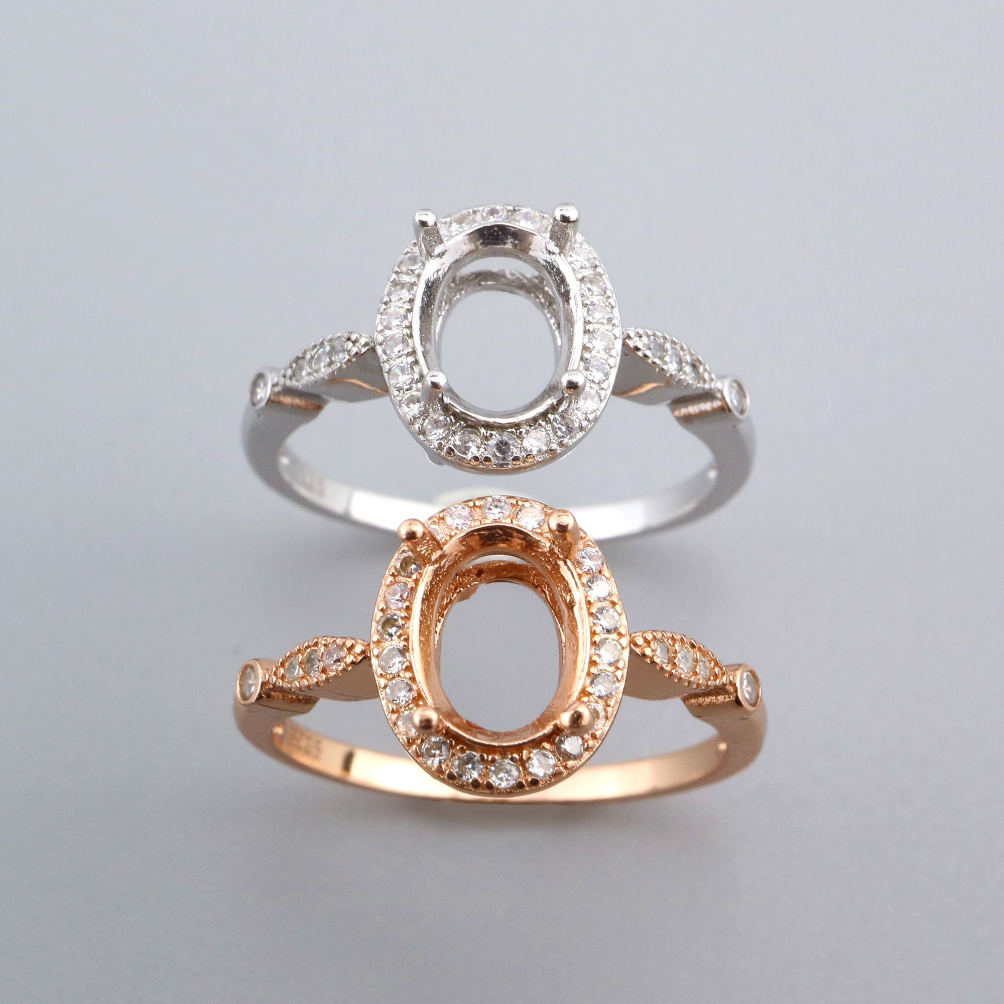 6x8MM Oval Halo Prong Ring Settings Solid 925 Sterling Silver Rose Gold Plated Vintage Style Set Size DIY Ring Bezel for Gemstone Supplies 1224083 - Click Image to Close