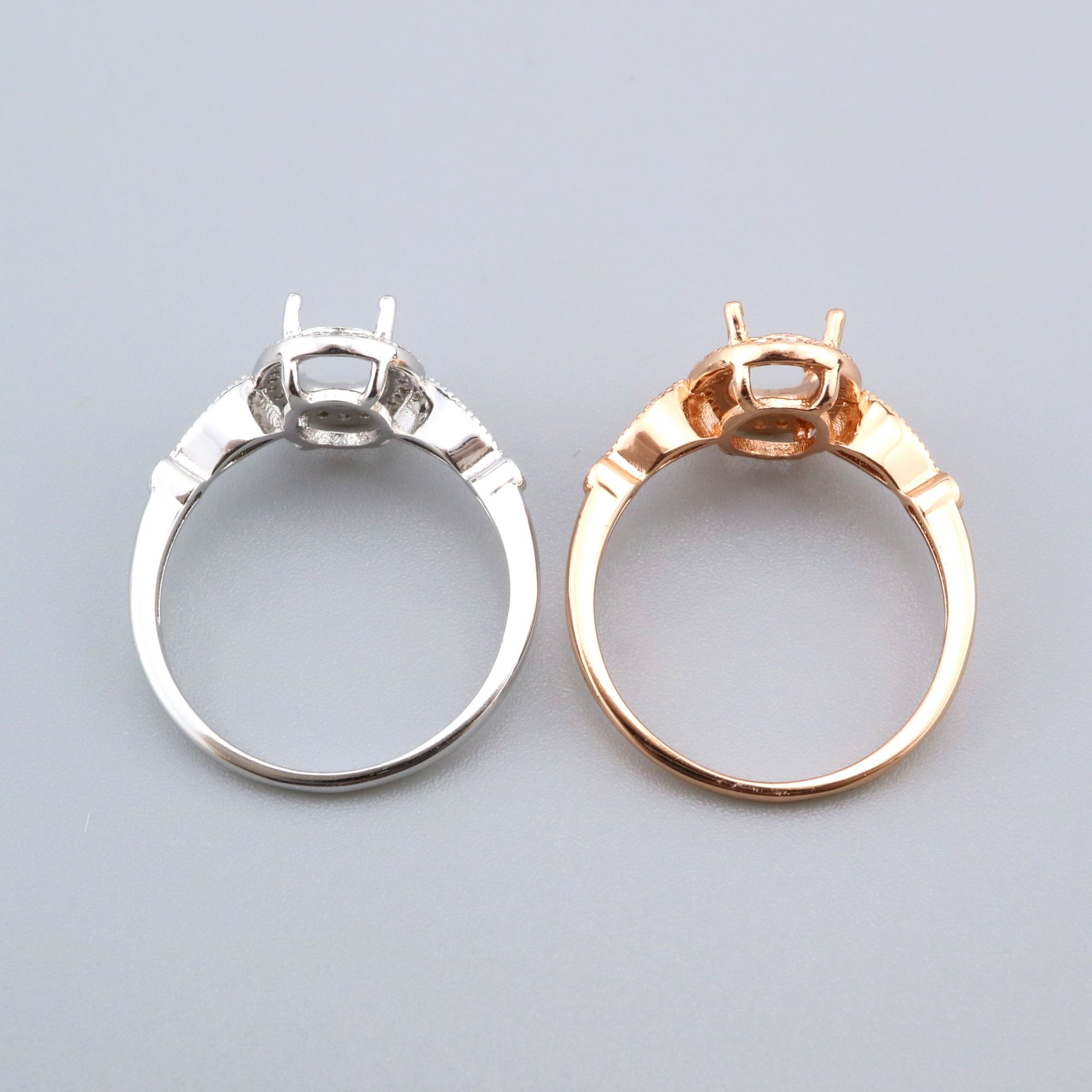 6x8MM Oval Halo Prong Ring Settings Solid 925 Sterling Silver Rose Gold Plated Vintage Style Set Size DIY Ring Bezel for Gemstone Supplies 1224083 - Click Image to Close