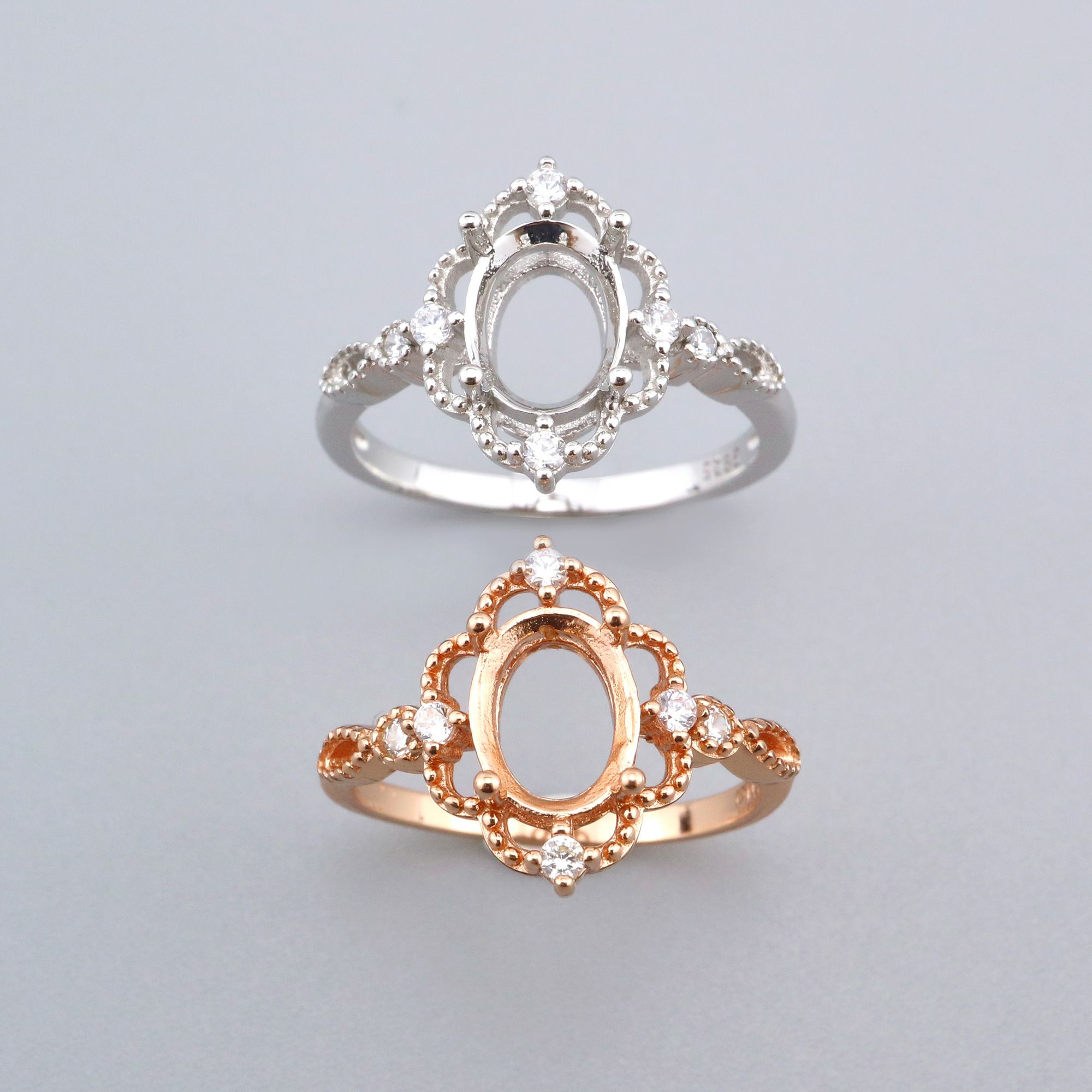 6x8MM Oval Prong Ring Settings Solid 925 Sterling Silver Rose Gold Plated Vintage Style Lace Set Size DIY Ring Bezel for Gemstone Supplies 1224084 - Click Image to Close