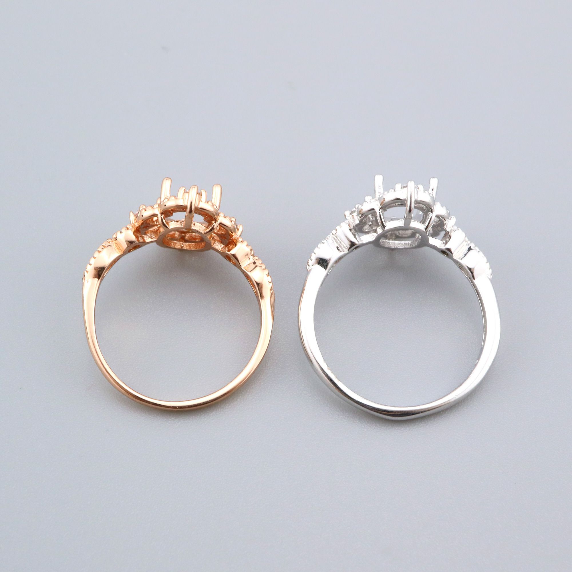 6x8MM Oval Prong Ring Settings Solid 925 Sterling Silver Rose Gold Plated Vintage Style Lace Set Size DIY Ring Bezel for Gemstone Supplies 1224084 - Click Image to Close
