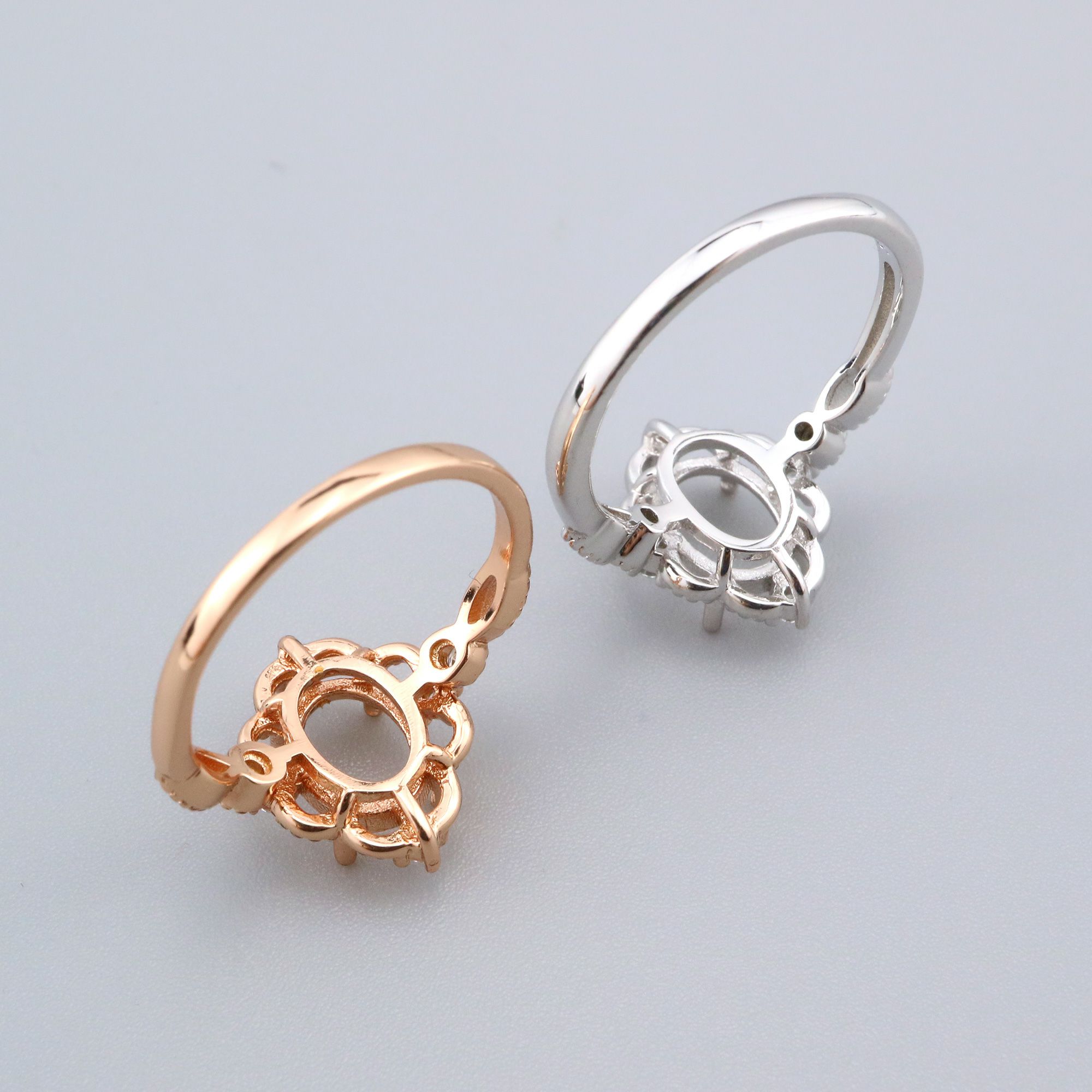 6x8MM Oval Prong Ring Settings Solid 925 Sterling Silver Rose Gold Plated Vintage Style Lace Set Size DIY Ring Bezel for Gemstone Supplies 1224084 - Click Image to Close