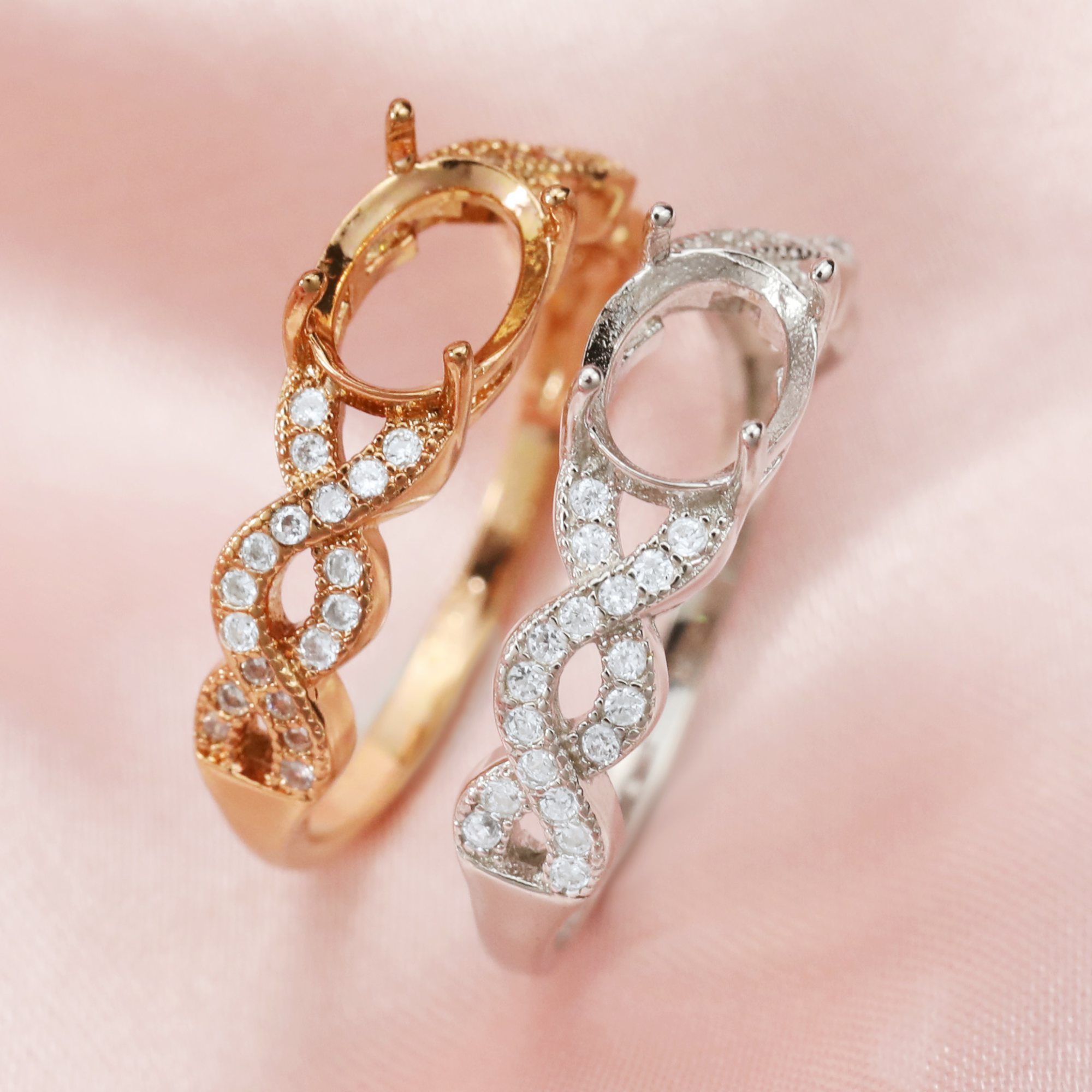 6x8MM Keepsake Breast Milk Oval Prong Ring Settings Resin Solid 14K Gold Moissanite Accents DIY Ring Blank Band for Gemstone 1224087-1