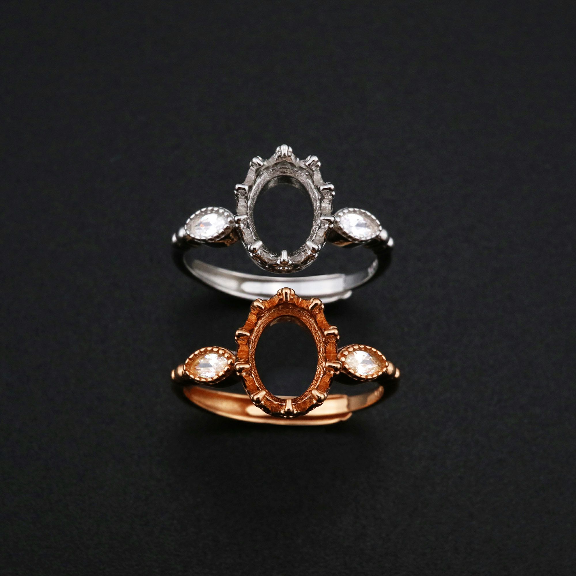 6x8MM Oval Prong Ring Settings Solid 925 Silver Rose Gold Plated Vintage Style DIY Adjustable Ring Bezel for Gemstone Supplies 1224090 - Click Image to Close