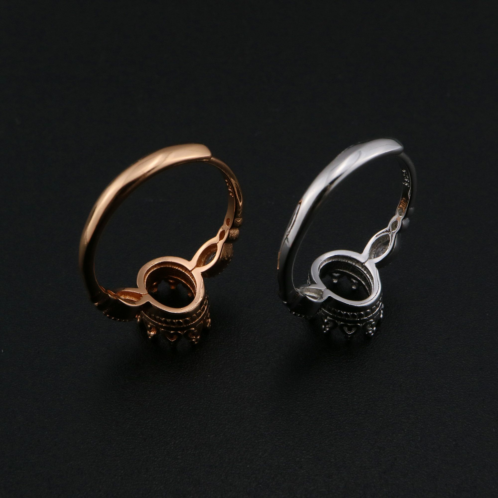 6x8MM Oval Prong Ring Settings Solid 925 Silver Rose Gold Plated Vintage Style DIY Adjustable Ring Bezel for Gemstone Supplies 1224090 - Click Image to Close