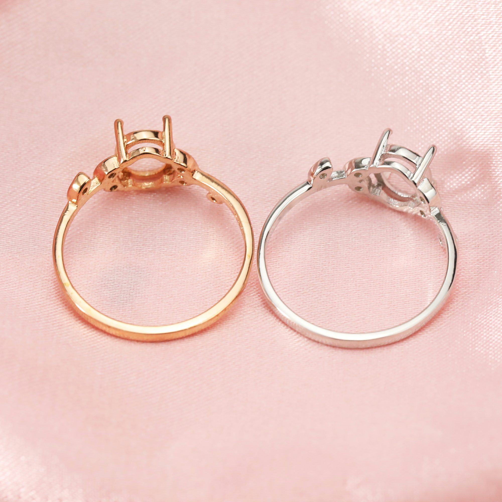 6x8MM Keepsake Breast Milk Oval Prong Ring Settings Resin Solid 14K Gold Moissanite Accents DIY Flower Ring Blank Band for Gemstone 1224091-1