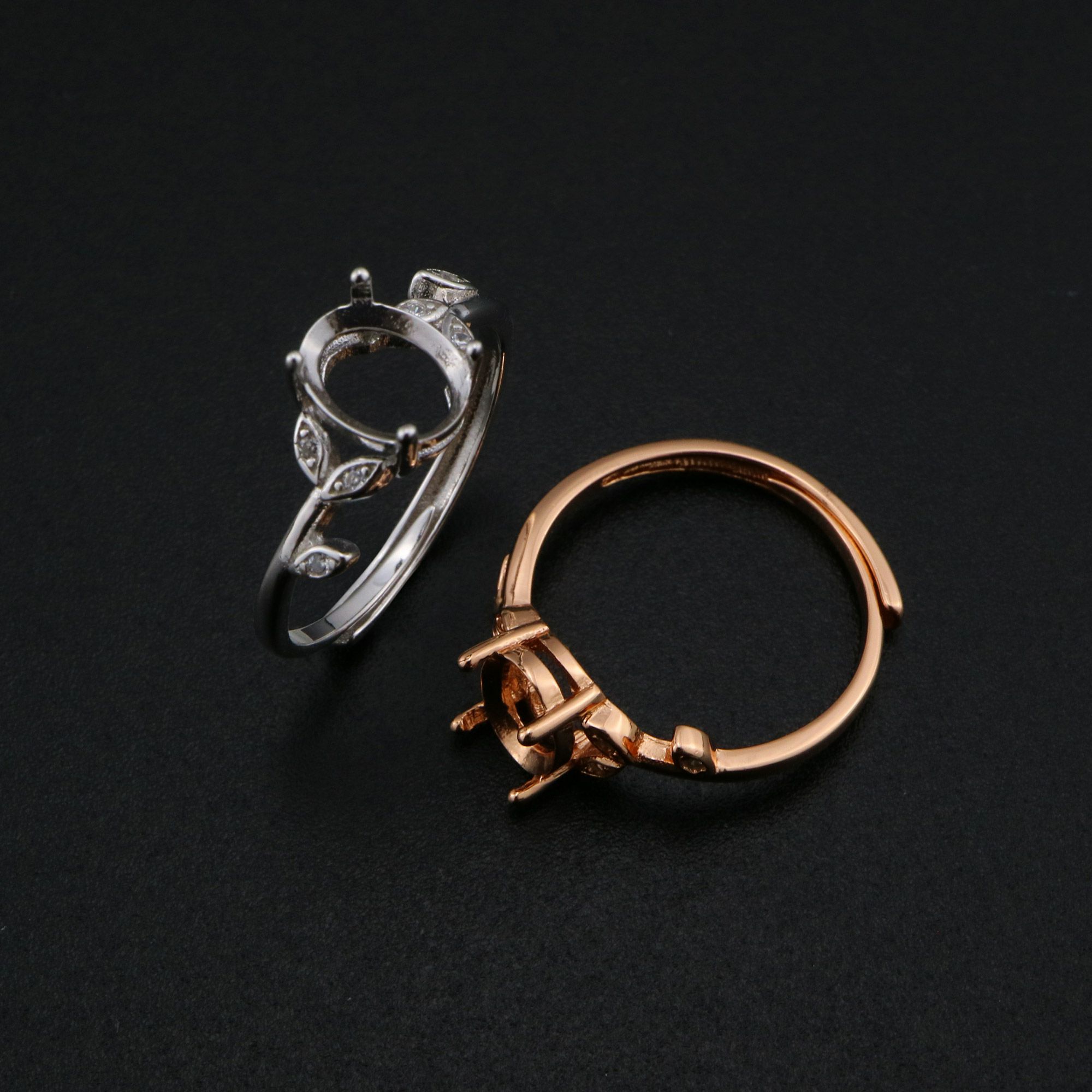 6x8MM Oval Prong Ring Settings Solid 925 Silver Rose Gold Plated Flower Branch DIY Adjustable Ring Bezel for Gemstone Supplies 1224091 - Click Image to Close