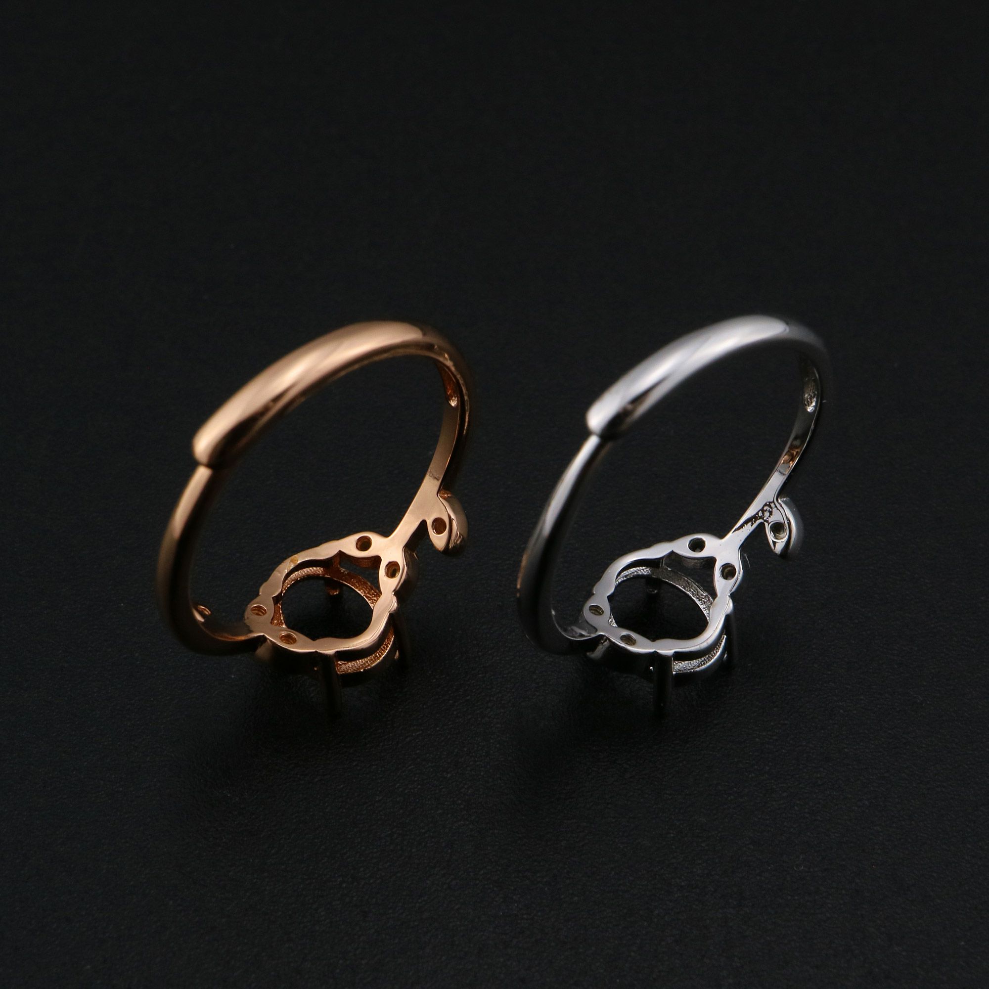 6x8MM Oval Prong Ring Settings Solid 925 Silver Rose Gold Plated Flower Branch DIY Adjustable Ring Bezel for Gemstone Supplies 1224091 - Click Image to Close