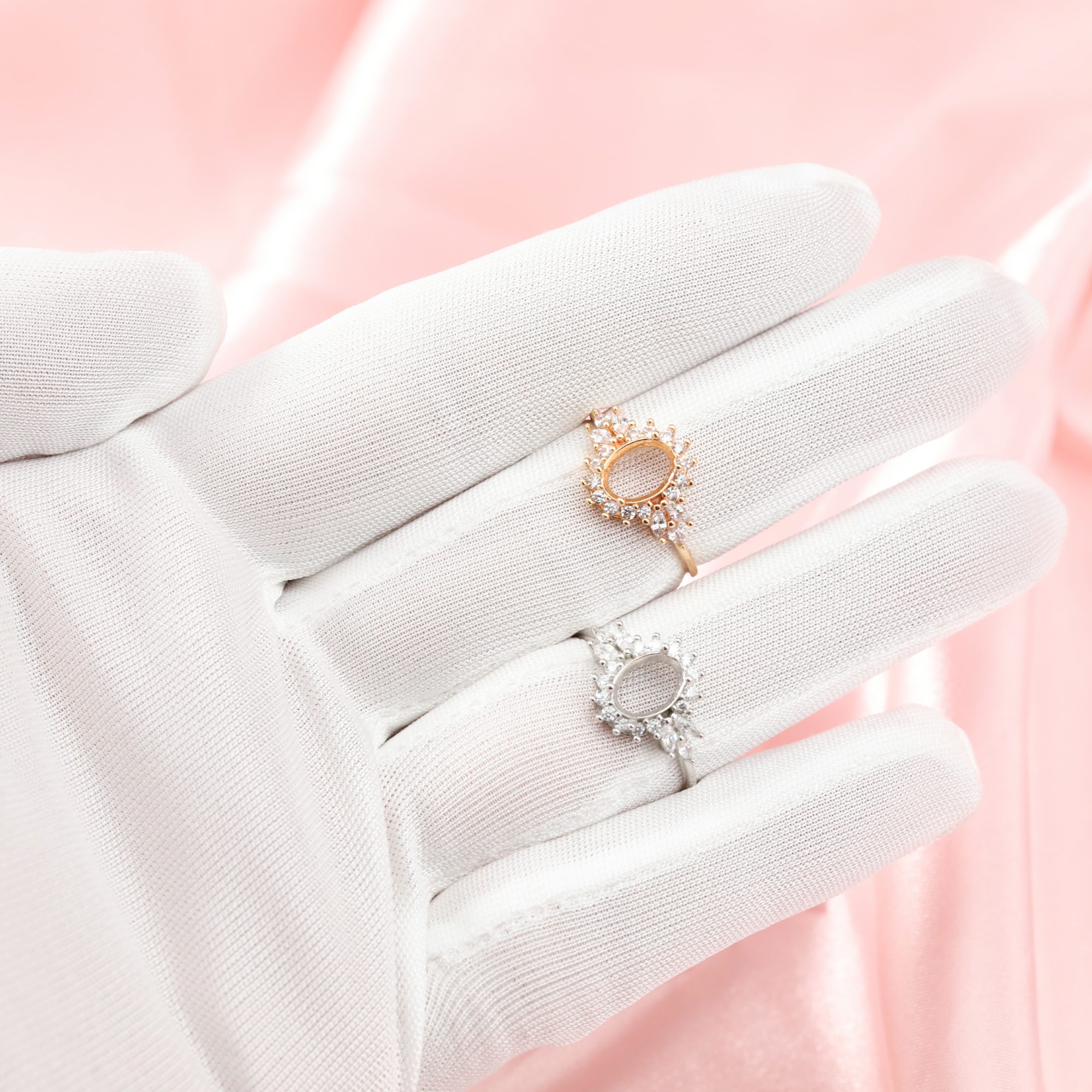 6x8MM Halo Oval Prong Ring Setttings Art Deco Memory Jewelry Solid 14K 18K Gold DIY Ring Blank Wedding Band with Moissanite 1224096-1