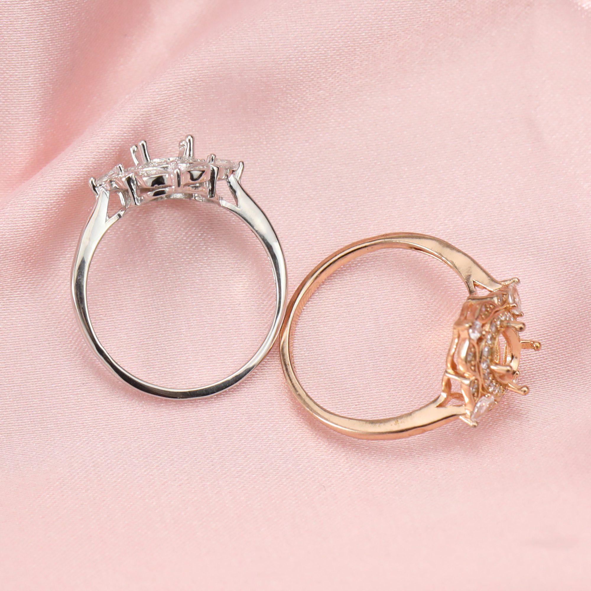 5x7MM Keepsake Breast Milk Art Deco Oval Prong Ring Settings Resin Solid 14K Gold Moissanite Accents DIY Flower Ring Blank Band 1224102-1