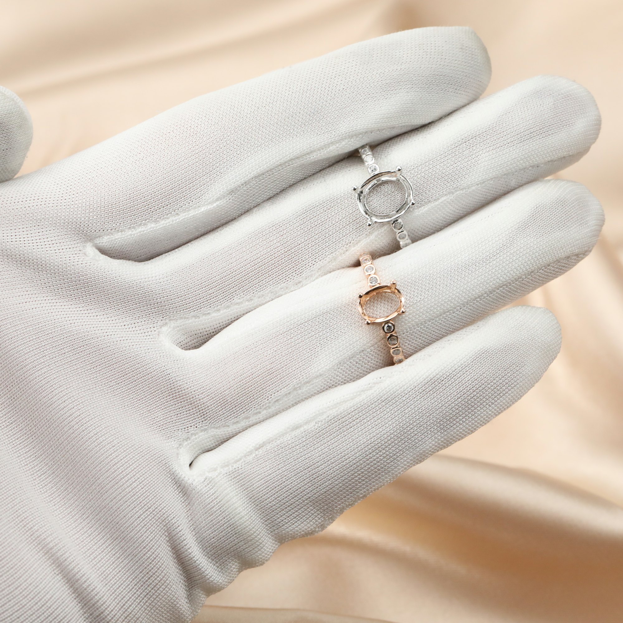 Oval Ring Blank Settings Bezel Solid 925 Sterling Silver Rose Gold Plated Adjustable Ring Band 1224103 - Click Image to Close