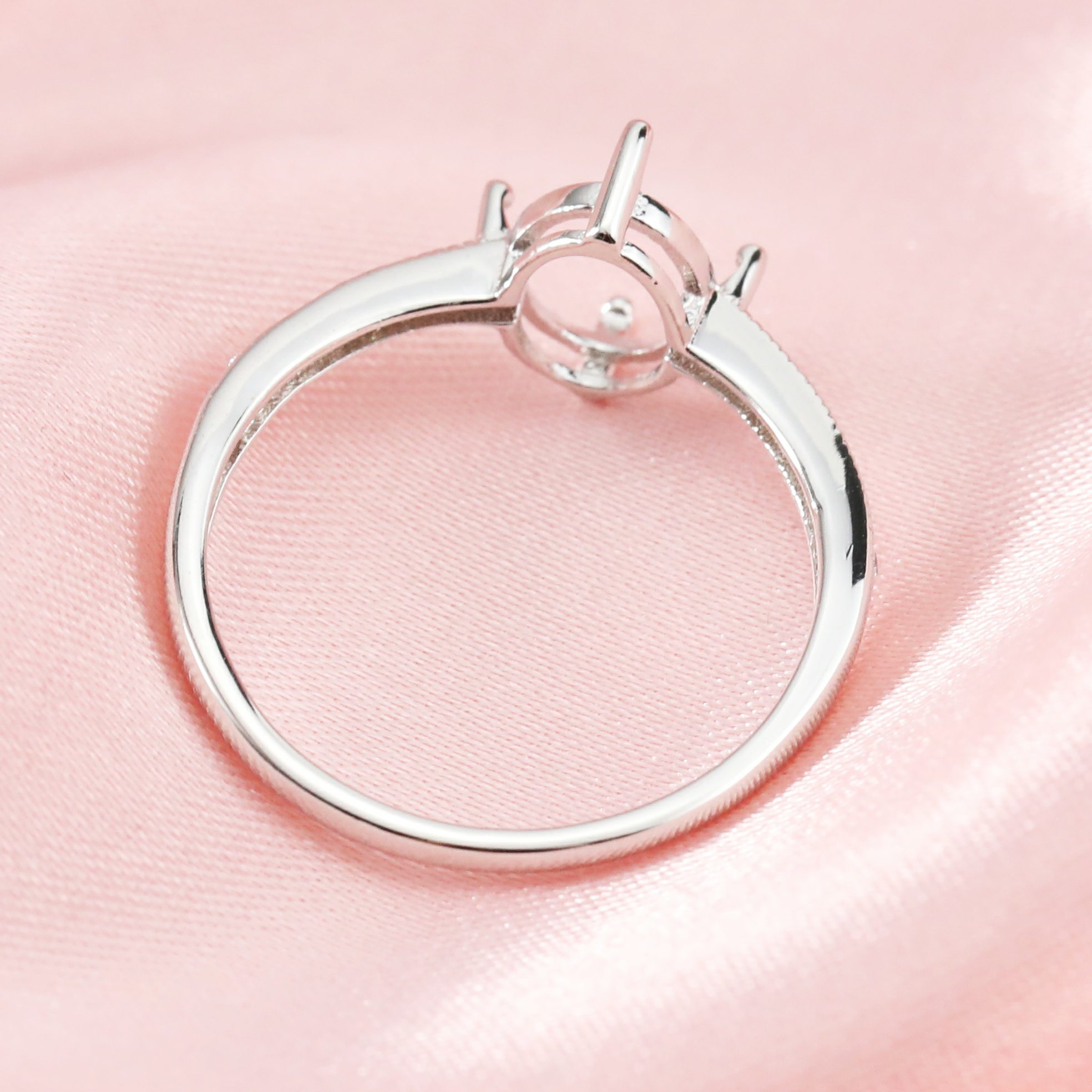 6x8MM Oval Prong Ring Setttings Memory Jewelry Solid 14K 18K Gold DIY Ring Blank Wedding Band with Moissanite 1224105-1