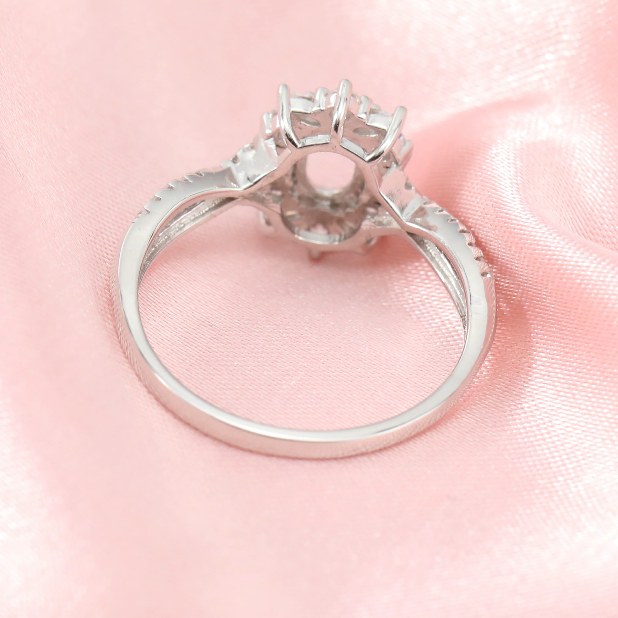 4x6MM Halo Oval Prong Ring Setttings Art Deco Memory Jewelry Solid 14K 18K Gold DIY Ring Blank Wedding Band with Moissanite 1224108-1