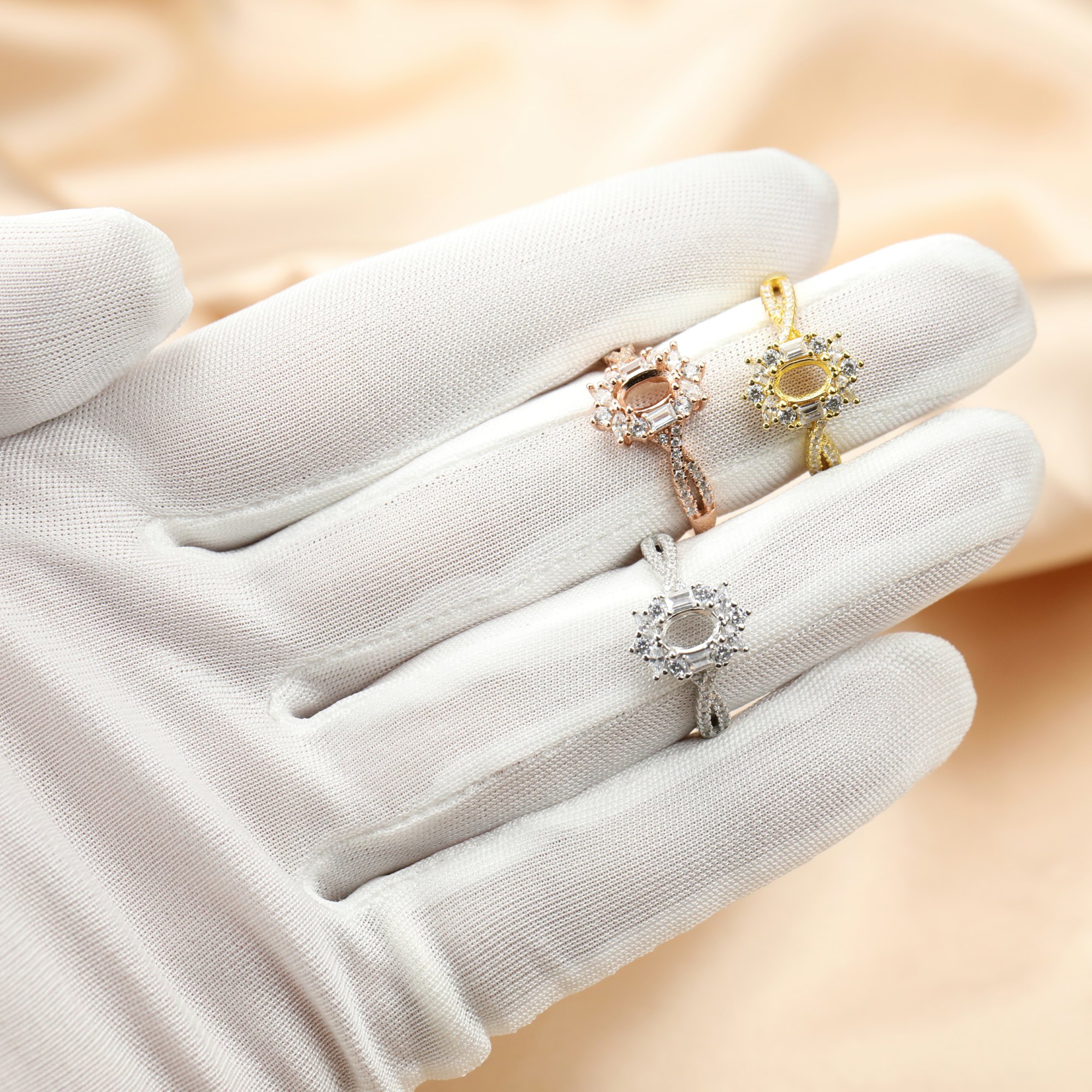 4x6MM Oval Prong Ring Blank Settings Art Deco Bezel Solid 925 Sterling Silver Rose Gold Plated Ring Band for Gemstone 1224108 - Click Image to Close