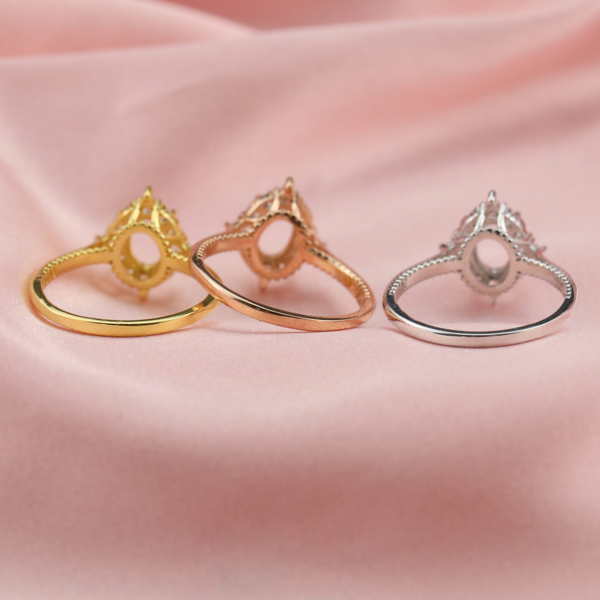 5x7MM Keepsake Breast Milk Oval Prong Ring Settings Resin Solid 14K Gold Moissanite Accents DIY Ring Blank Band for Gemstone 1224119-1 - Click Image to Close