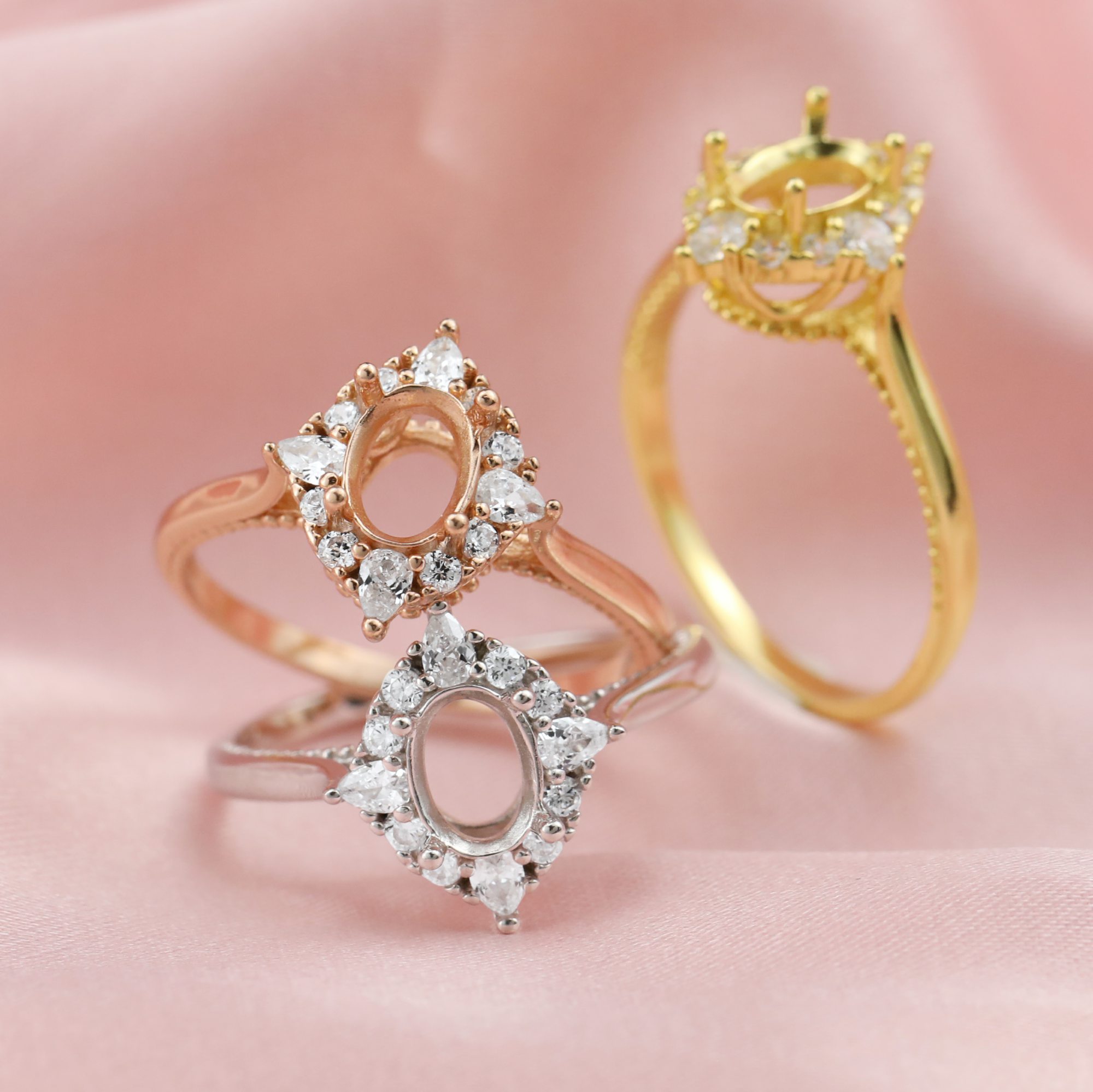 5x7MM Keepsake Breast Milk Oval Prong Ring Settings Resin Solid 14K Gold Moissanite Accents DIY Ring Blank Band for Gemstone 1224119-1