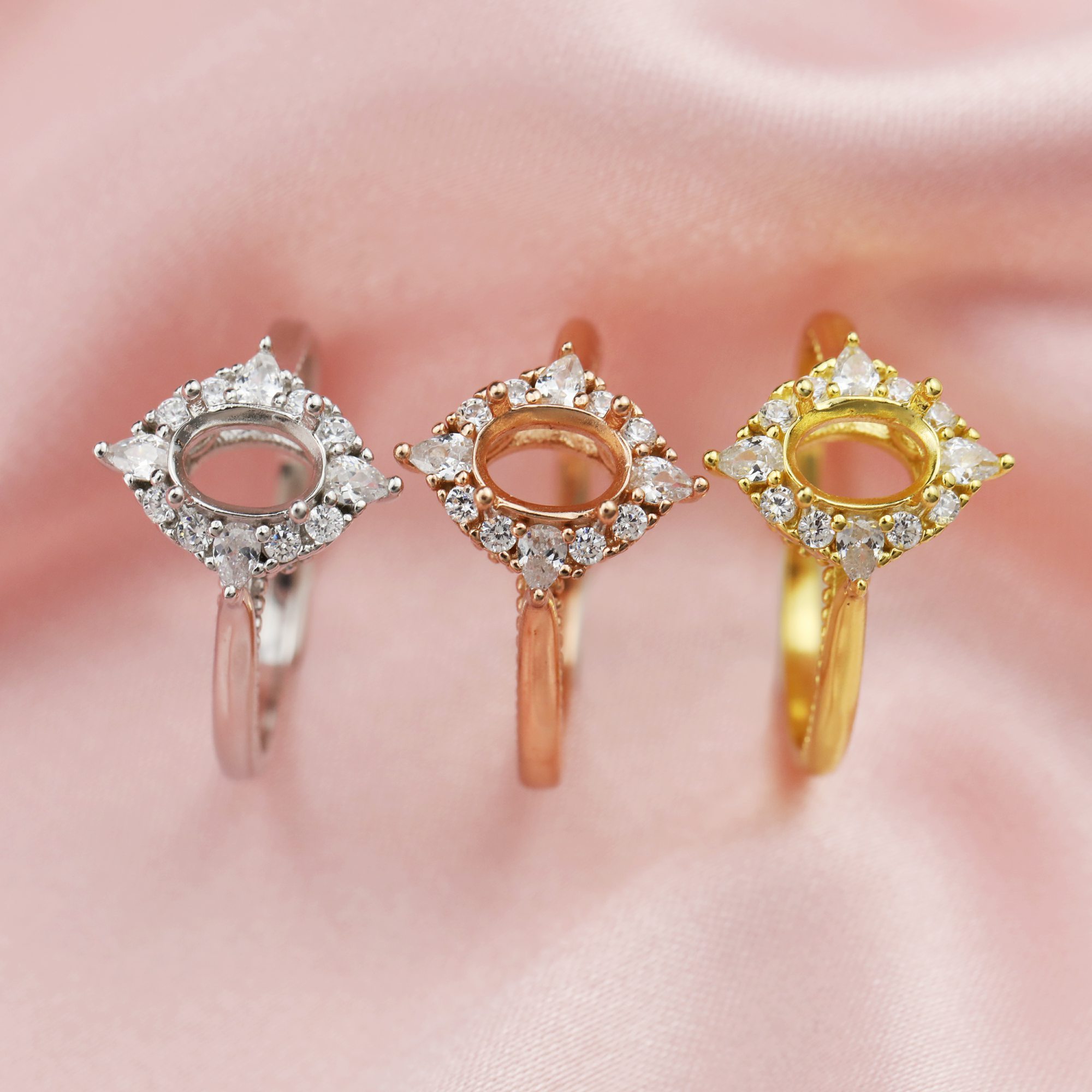 5x7MM Keepsake Breast Milk Oval Prong Ring Settings Resin Solid 14K Gold Moissanite Accents DIY Ring Blank Band for Gemstone 1224119-1