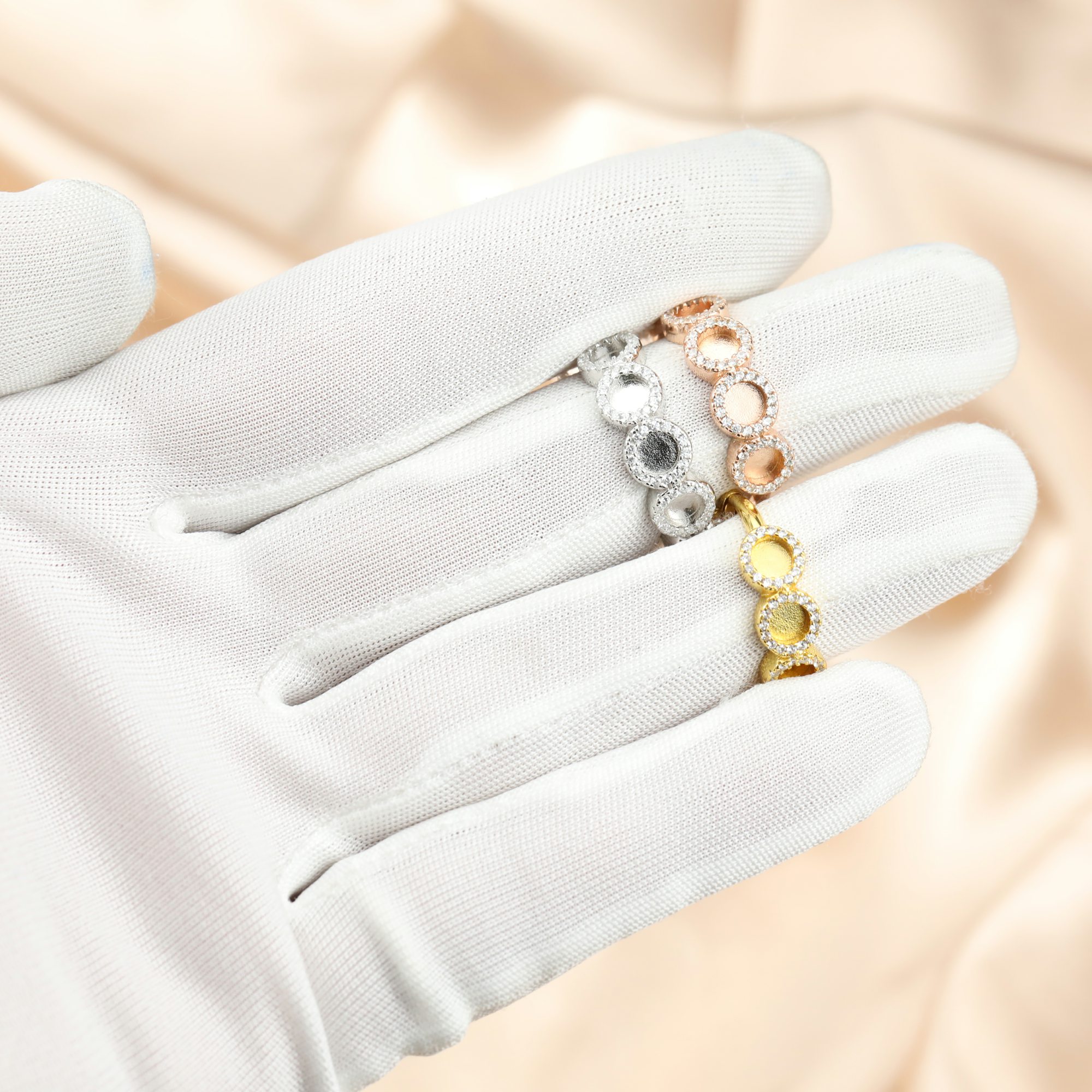 4MM Round Keepsake Breast Milk Resin 5 Stones Ring Bezel Settings Rose Gold Plated Solid 925 Sterling Silver Adjustable Ring 1224120