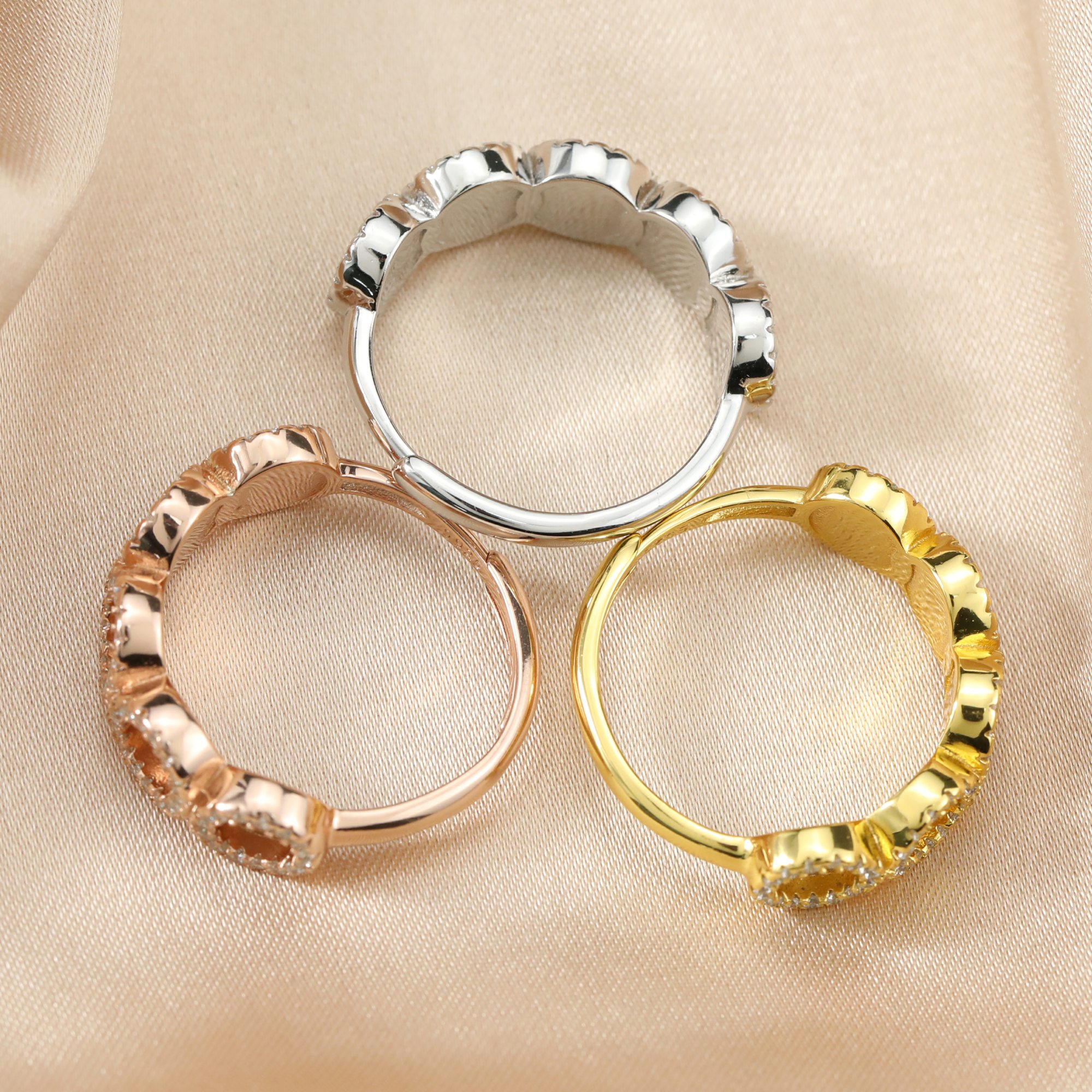 4MM Round Keepsake Breast Milk Resin 5 Stones Ring Bezel Settings Rose Gold Plated Solid 925 Sterling Silver Adjustable Ring 1224120