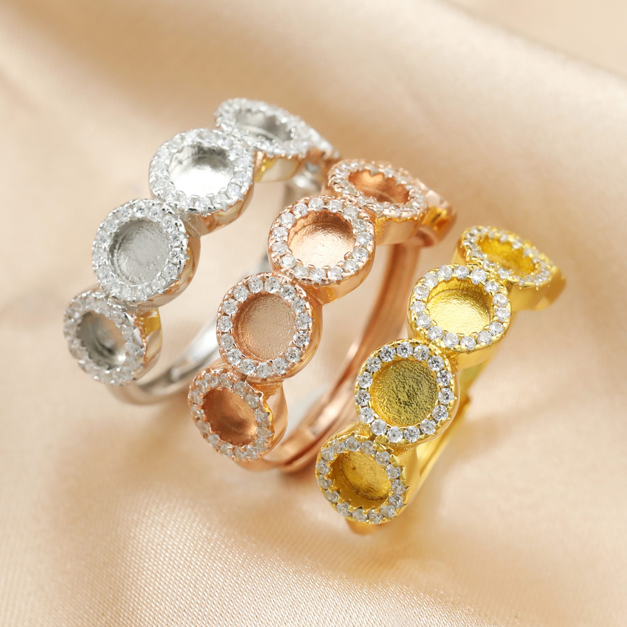 4MM Round Keepsake Breast Milk Resin 5 Stones Ring Bezel Settings Rose Gold Plated Solid 925 Sterling Silver Adjustable Ring 1224120