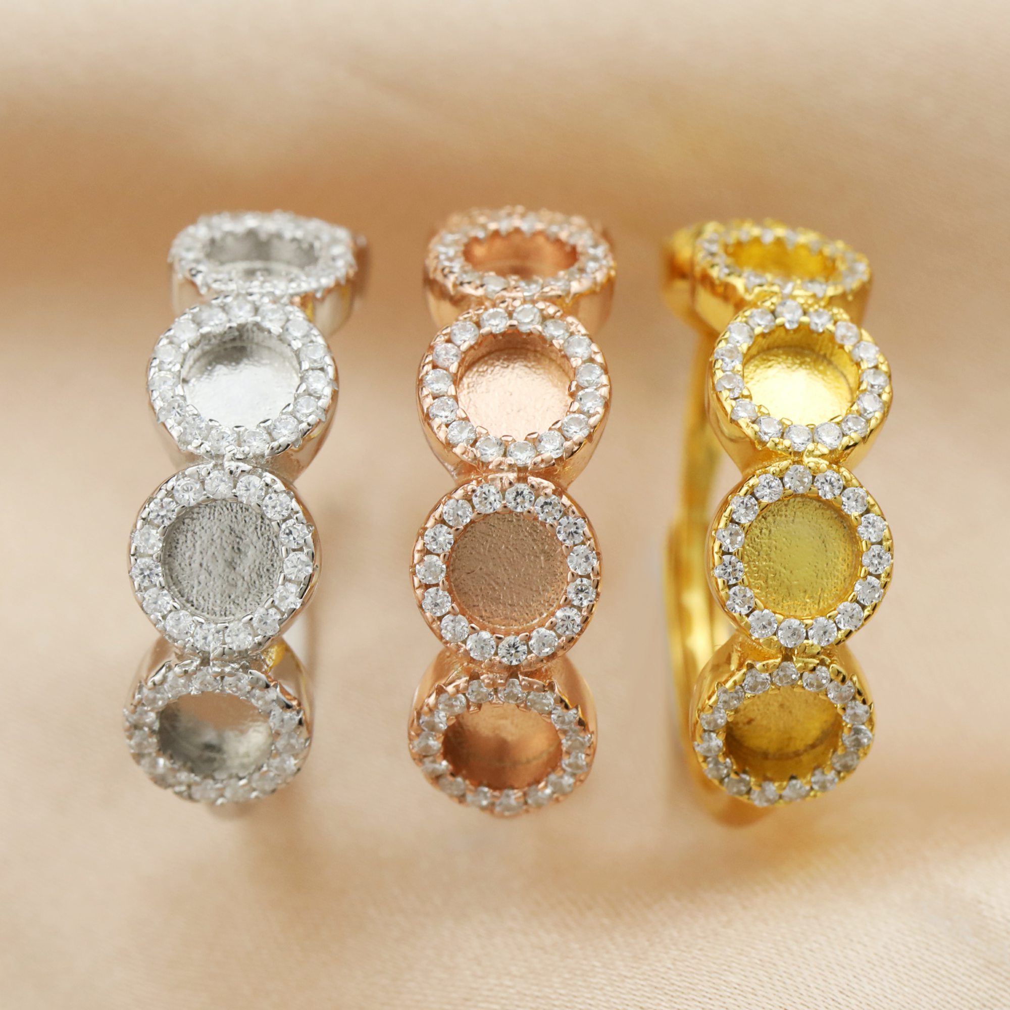 4MM Round Keepsake Breast Milk Resin 5 Stones Ring Bezel Settings Rose Gold Plated Solid 925 Sterling Silver Adjustable Ring 1224120