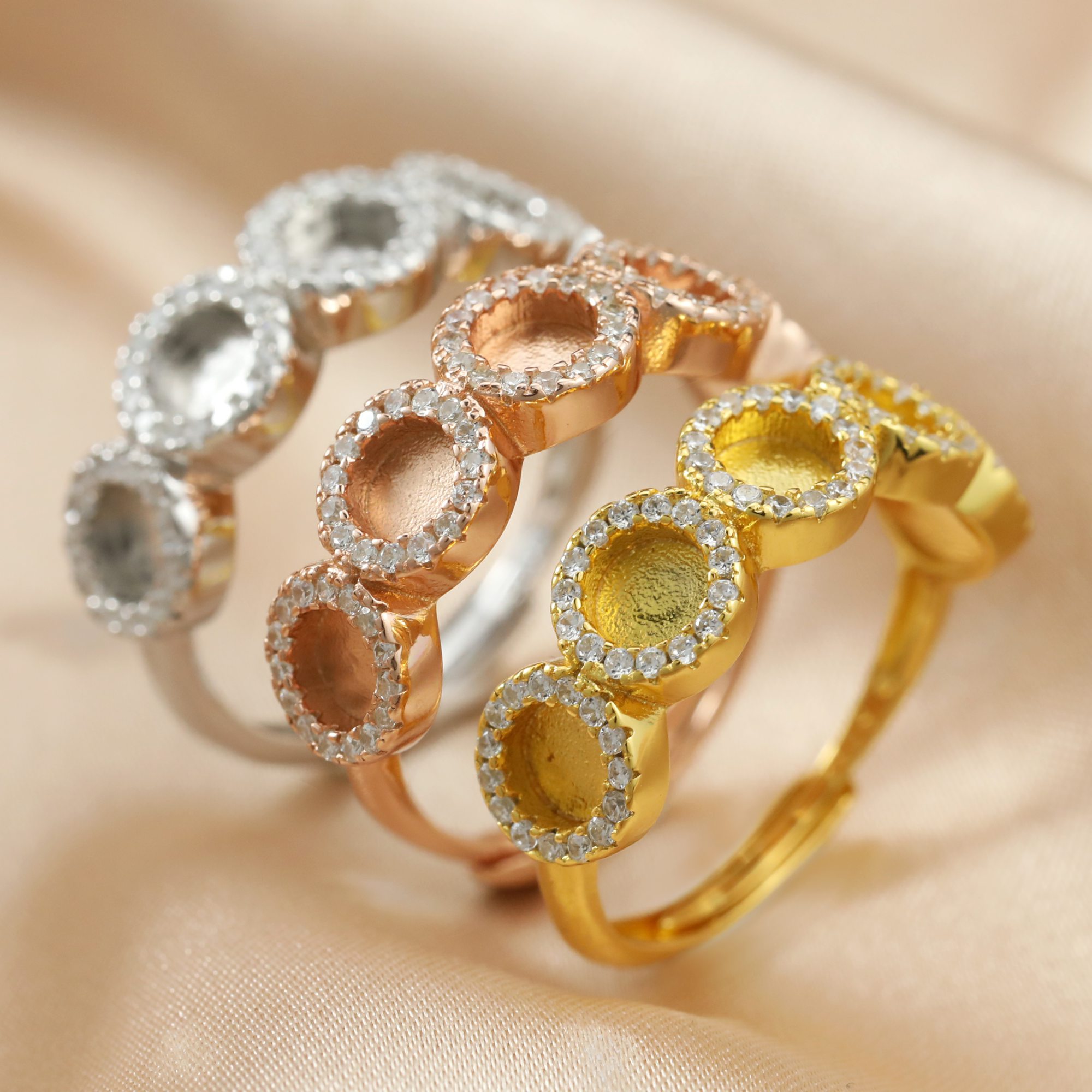 4MM Round Keepsake Breast Milk Resin 5 Stones Ring Bezel Settings Rose Gold Plated Solid 925 Sterling Silver Adjustable Ring 1224120