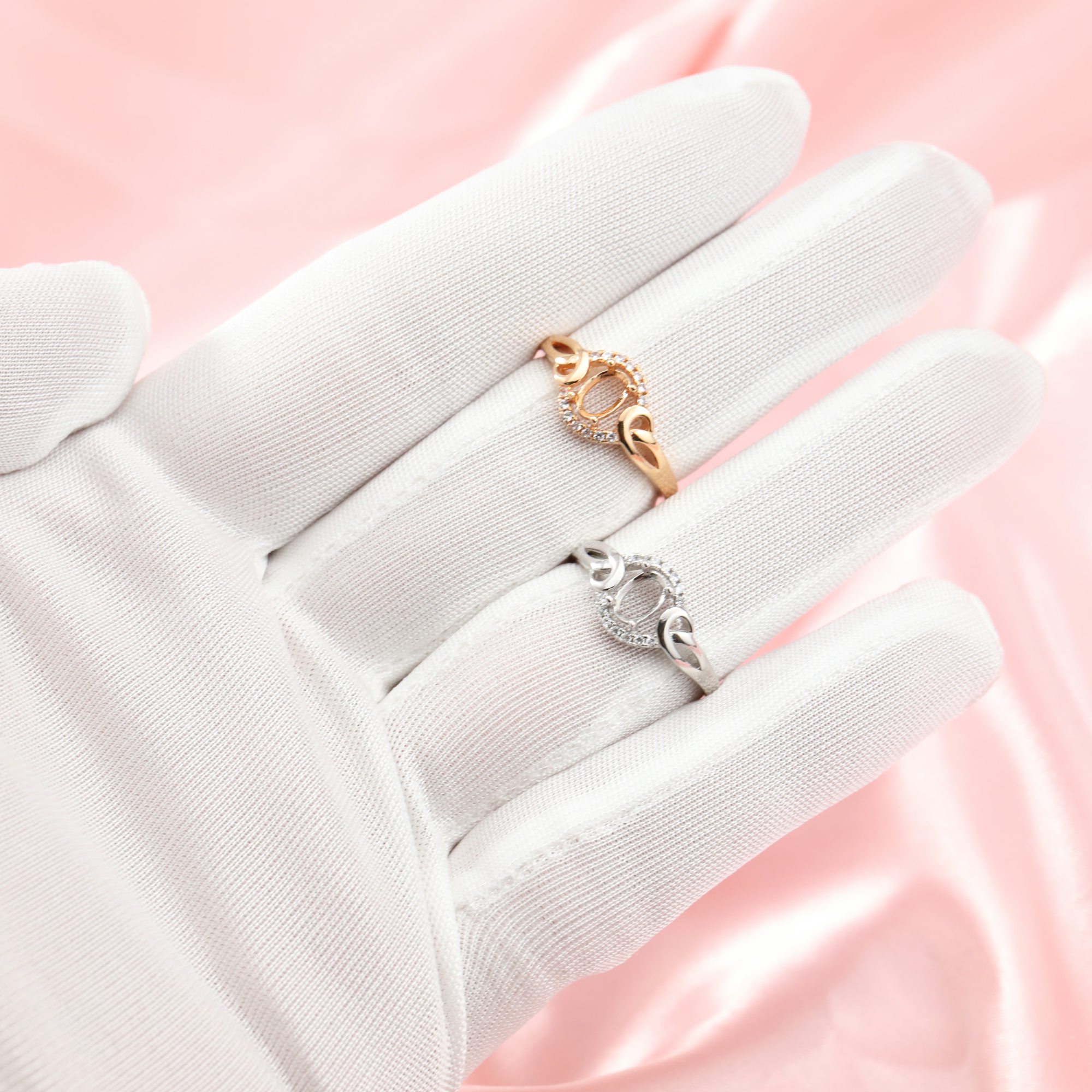 4x6MM Halo Oval Prong Ring Setttings Angel Wings Memory Jewelry Solid 14K 18K Gold DIY Ring Blank Wedding Band with Moissanite 1224121-1