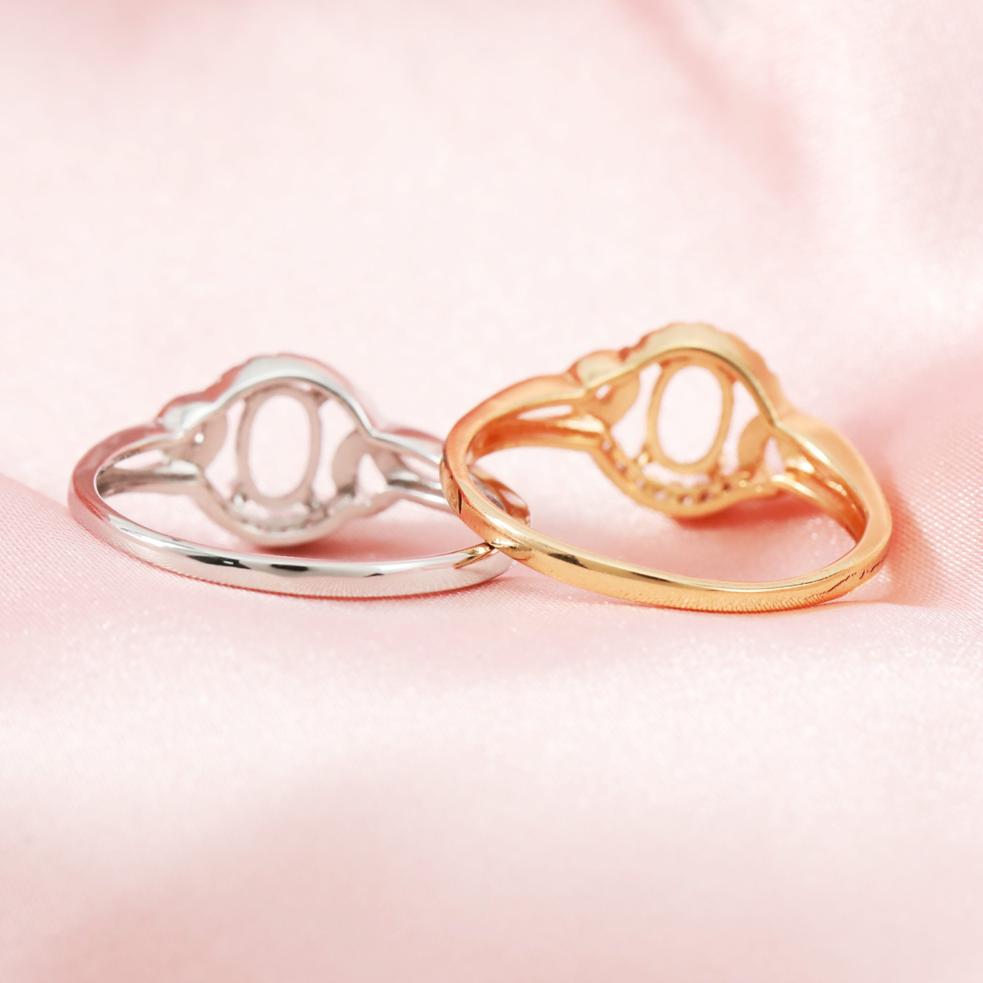 4x6MM Halo Oval Prong Ring Setttings Angel Wings Memory Jewelry Solid 14K 18K Gold DIY Ring Blank Wedding Band with Moissanite 1224121-1