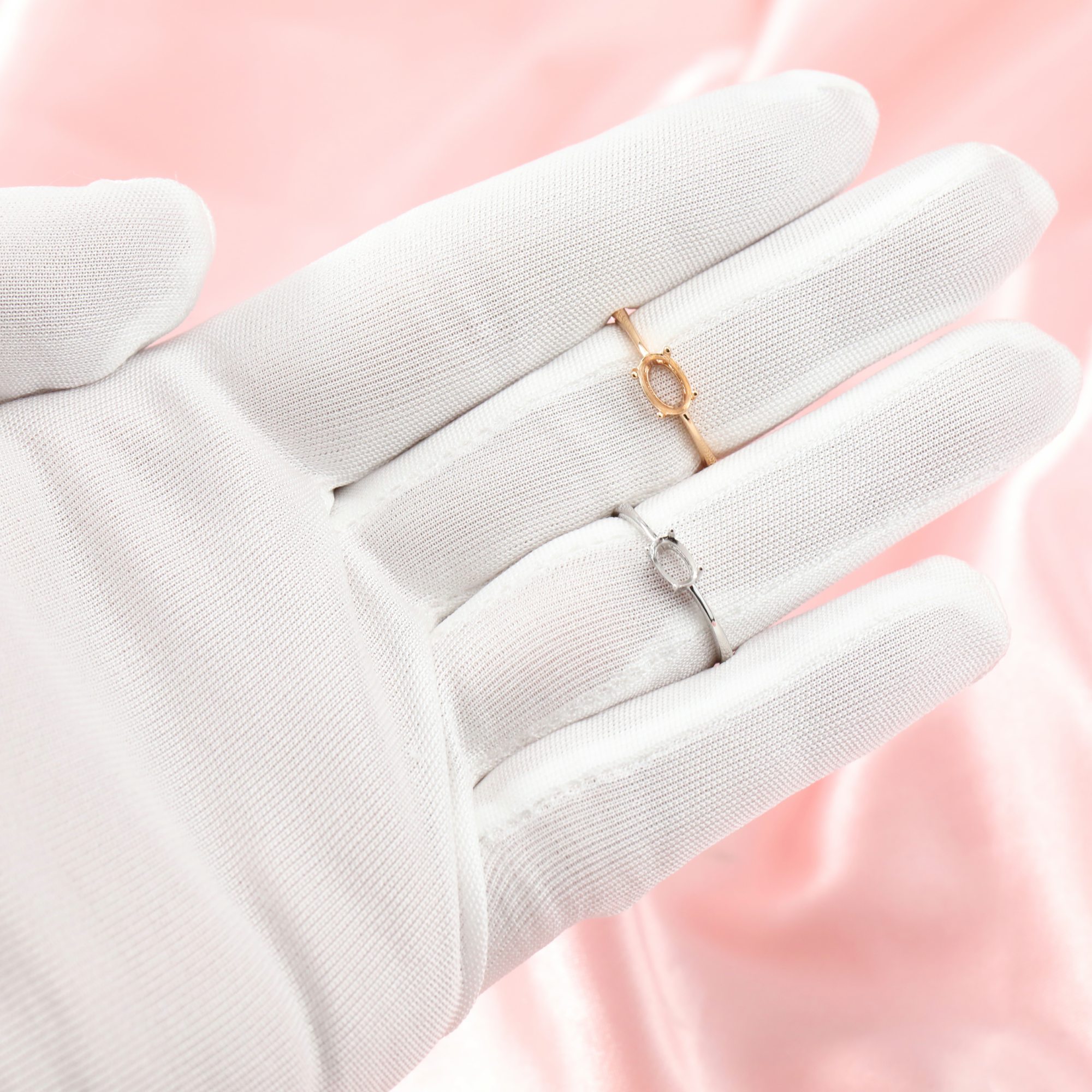 Simple Oval Prong Ring Setttings Memory Jewelry Solid 14K 18K Gold DIY Ring Blank Wedding Band with Moissanite 1224125-1