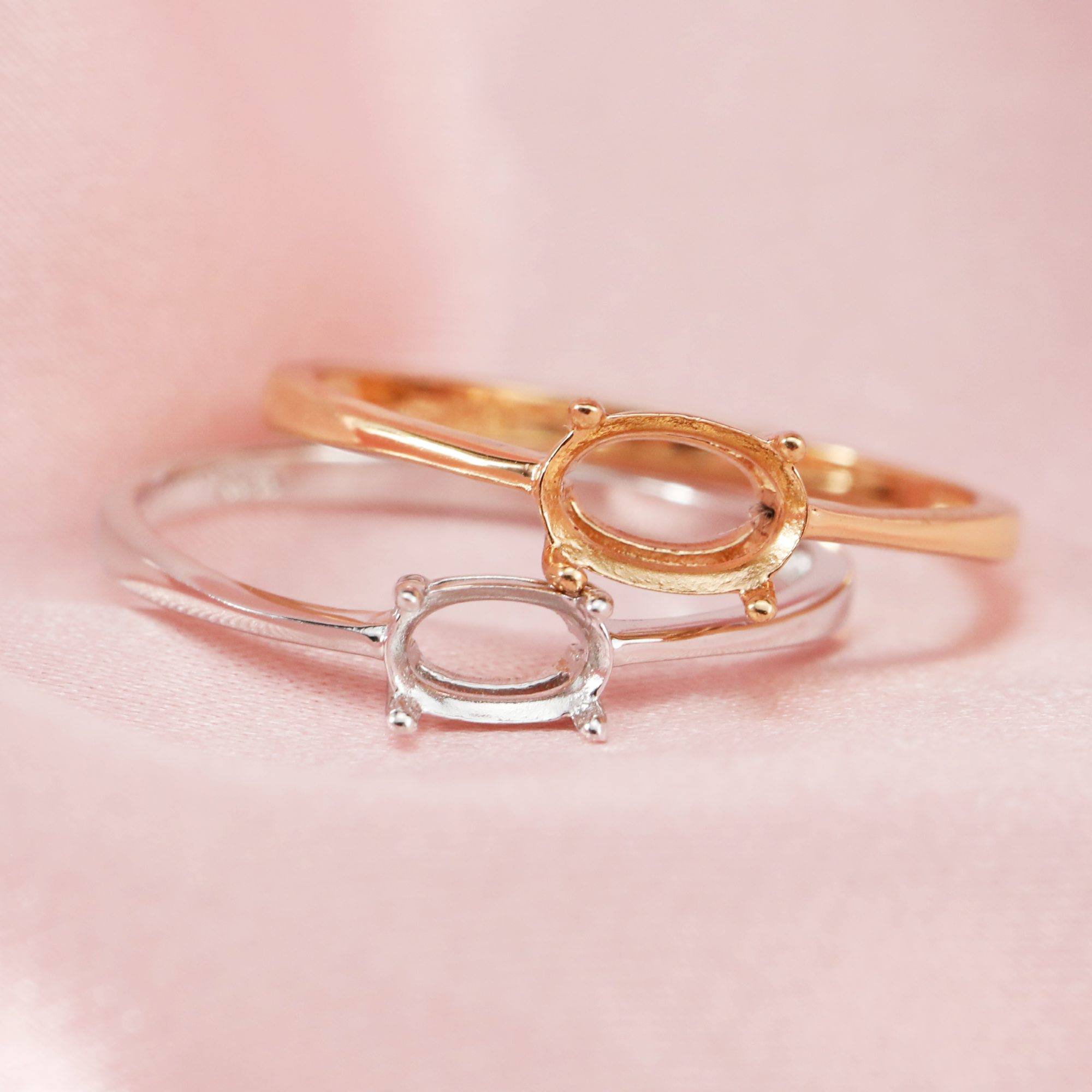 Simple Oval Prong Ring Setttings Memory Jewelry Solid 14K 18K Gold DIY Ring Blank Wedding Band with Moissanite 1224125-1