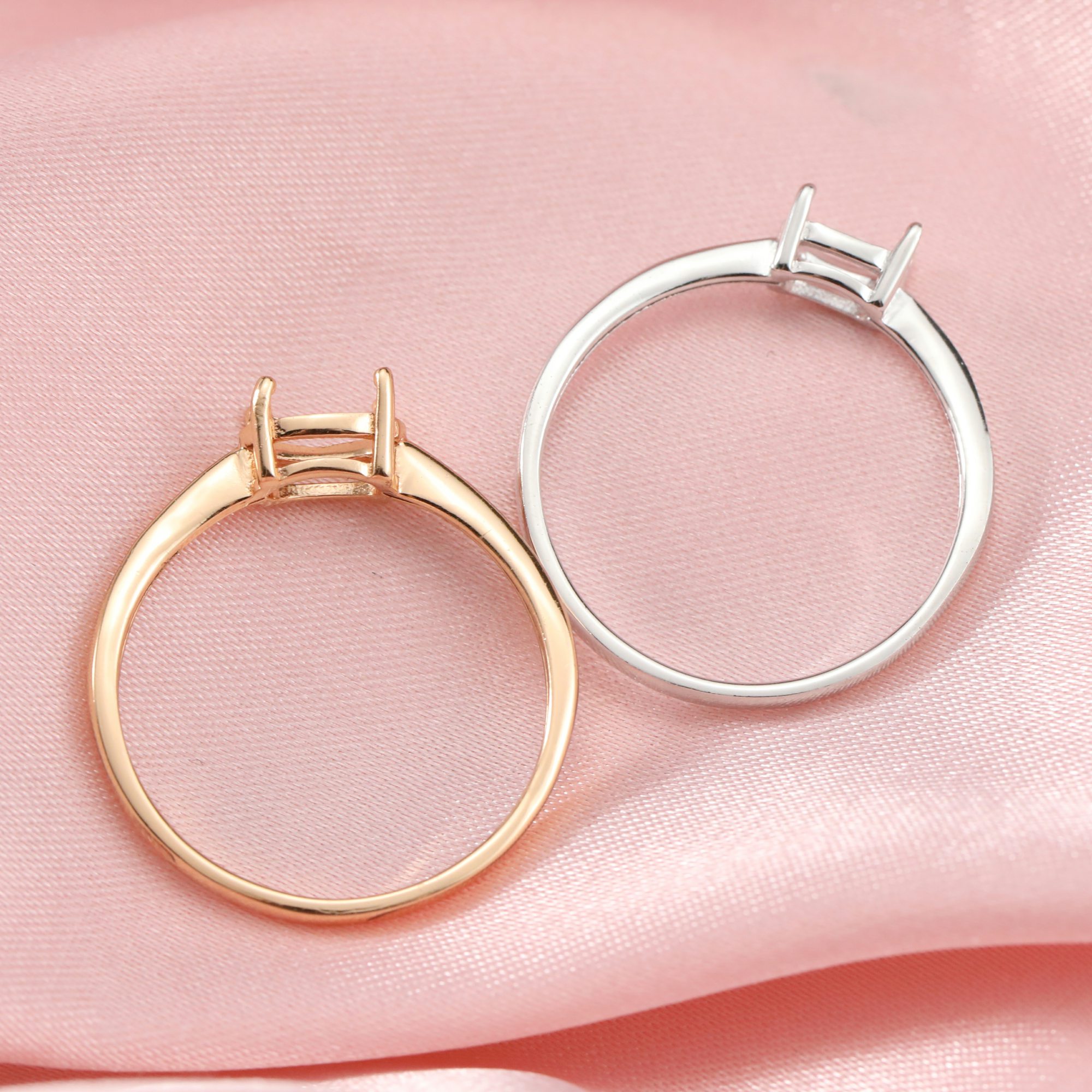 Simple Oval Prong Ring Setttings Memory Jewelry Solid 14K 18K Gold DIY Ring Blank Wedding Band with Moissanite 1224125-1