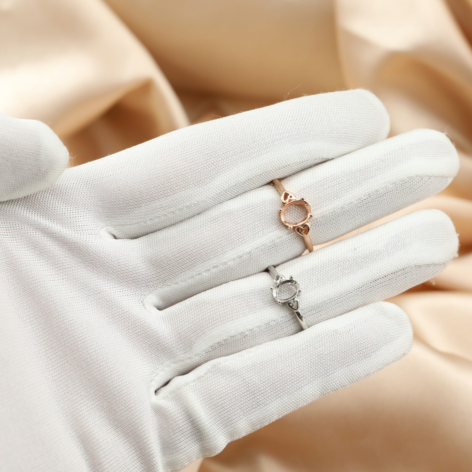 Oval Prong Ring Settings Heart Shank Keepsake Resin Rose Gold Plated Solid 925 Sterling Silver DIY Ring Bezel Supplies 1224127 - Click Image to Close