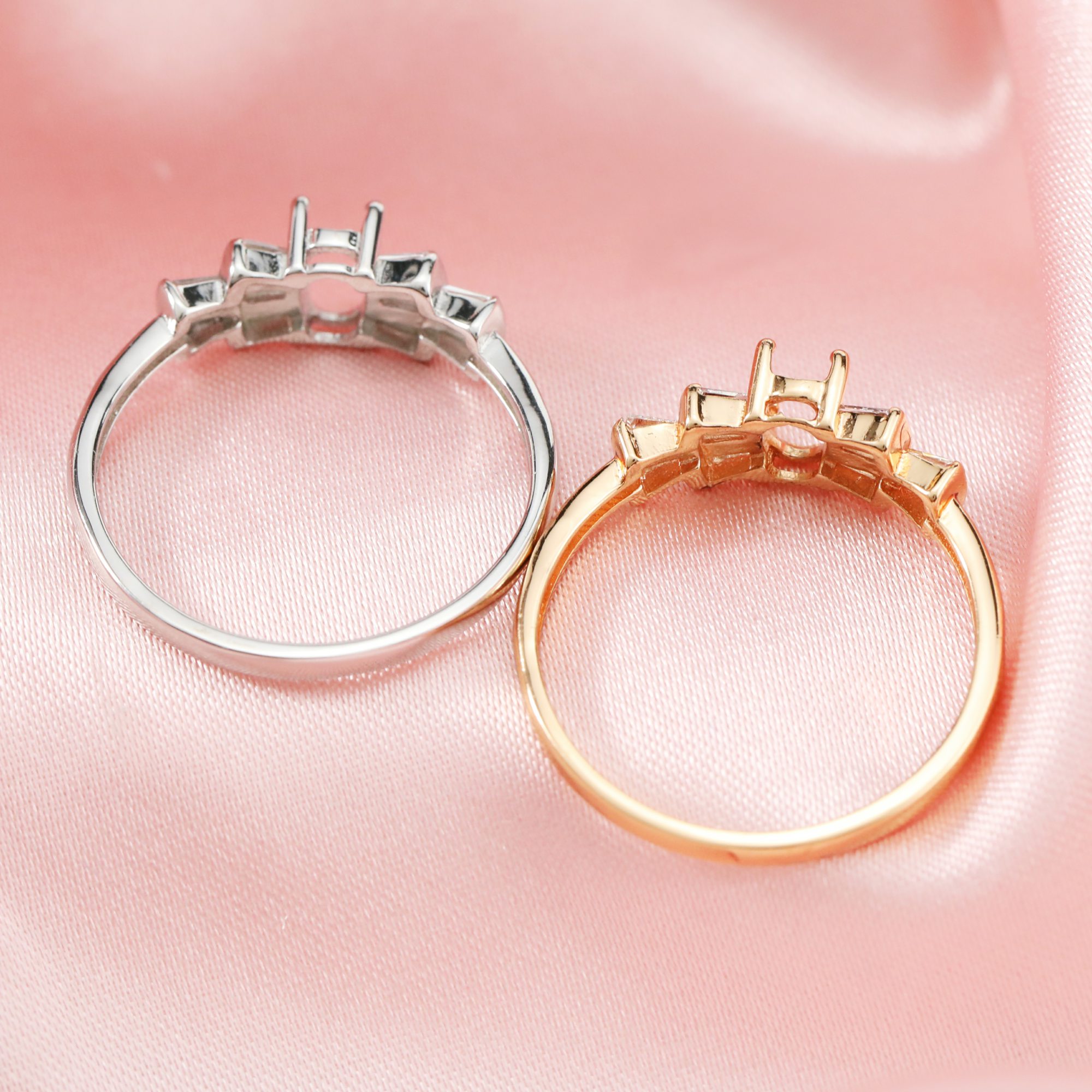 4x6MM Oval Prong Ring Setttings Art Deco Memory Jewelry Solid 14K 18K Gold DIY Ring Blank Wedding Band with Moissanite 1224129-1